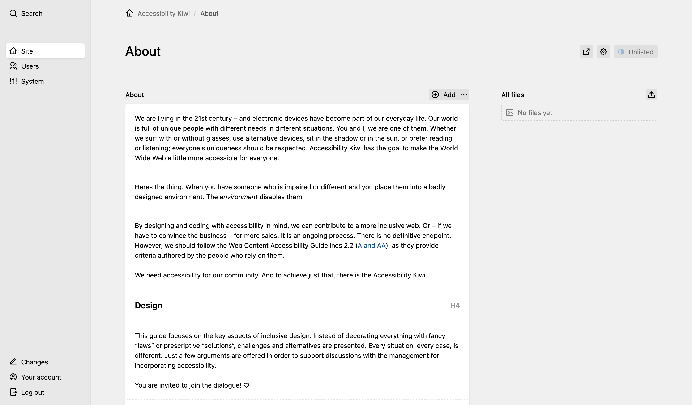 Panel screenshot of access.kiwi