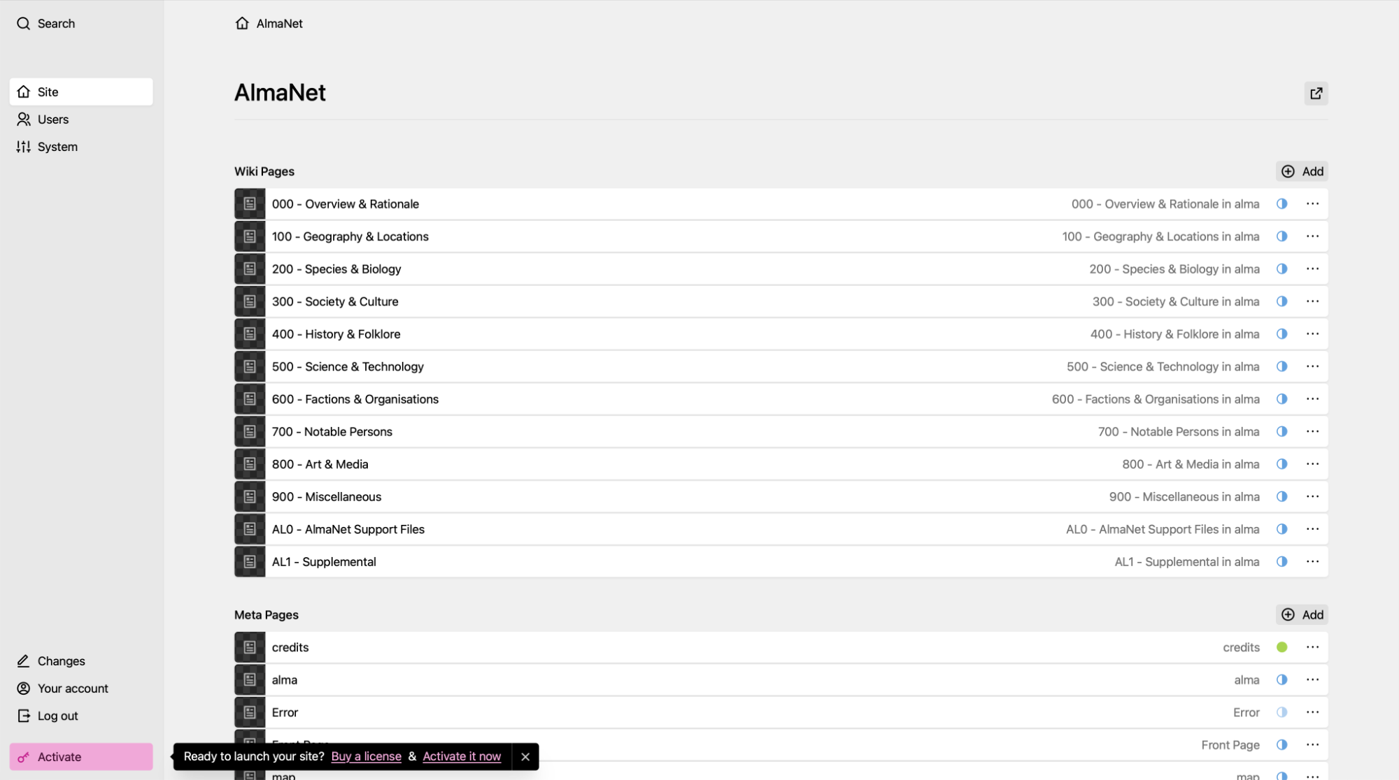 Panel screenshot of almanet.cc
