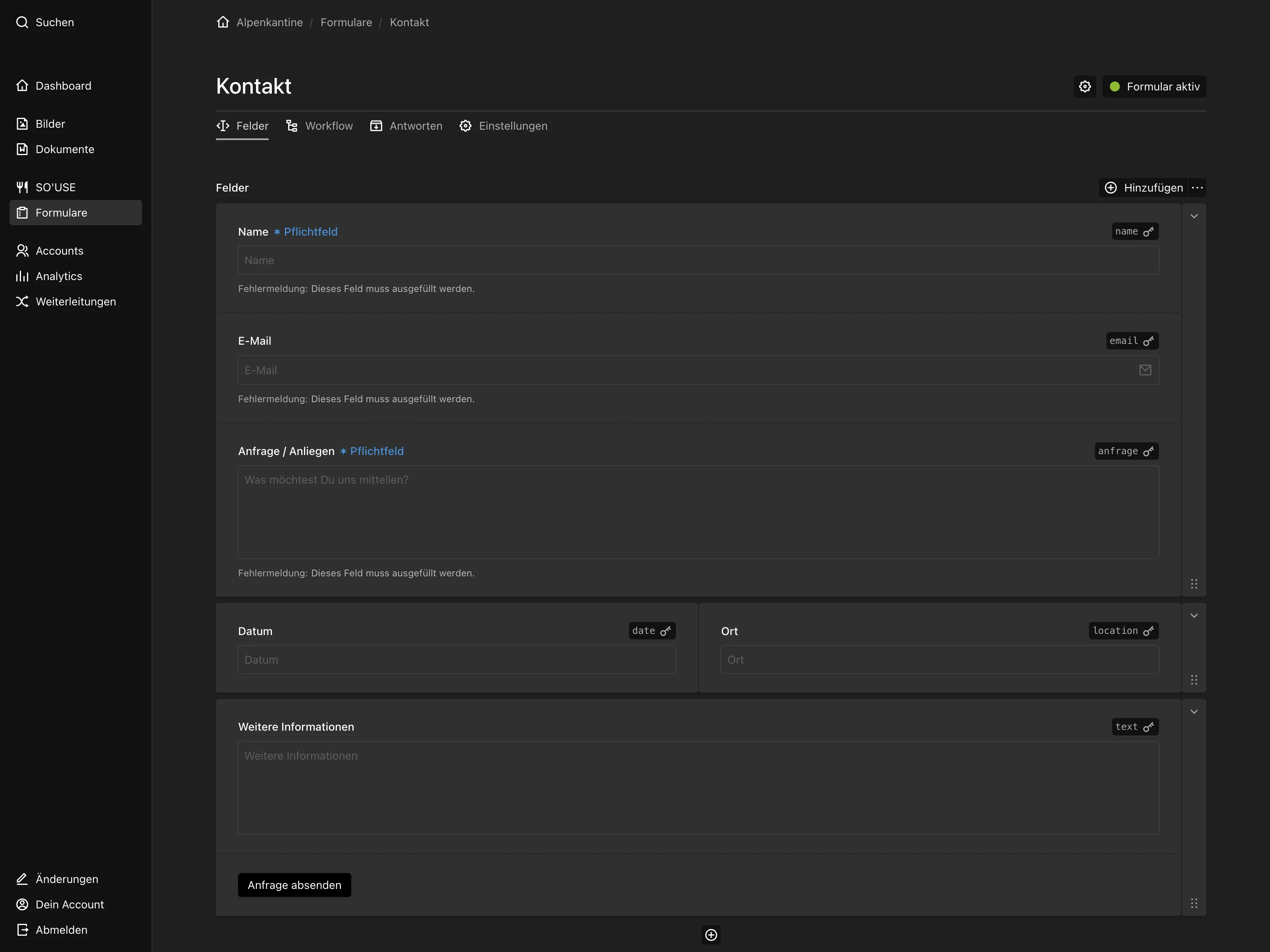 Panel screenshot of alpenkantine.de