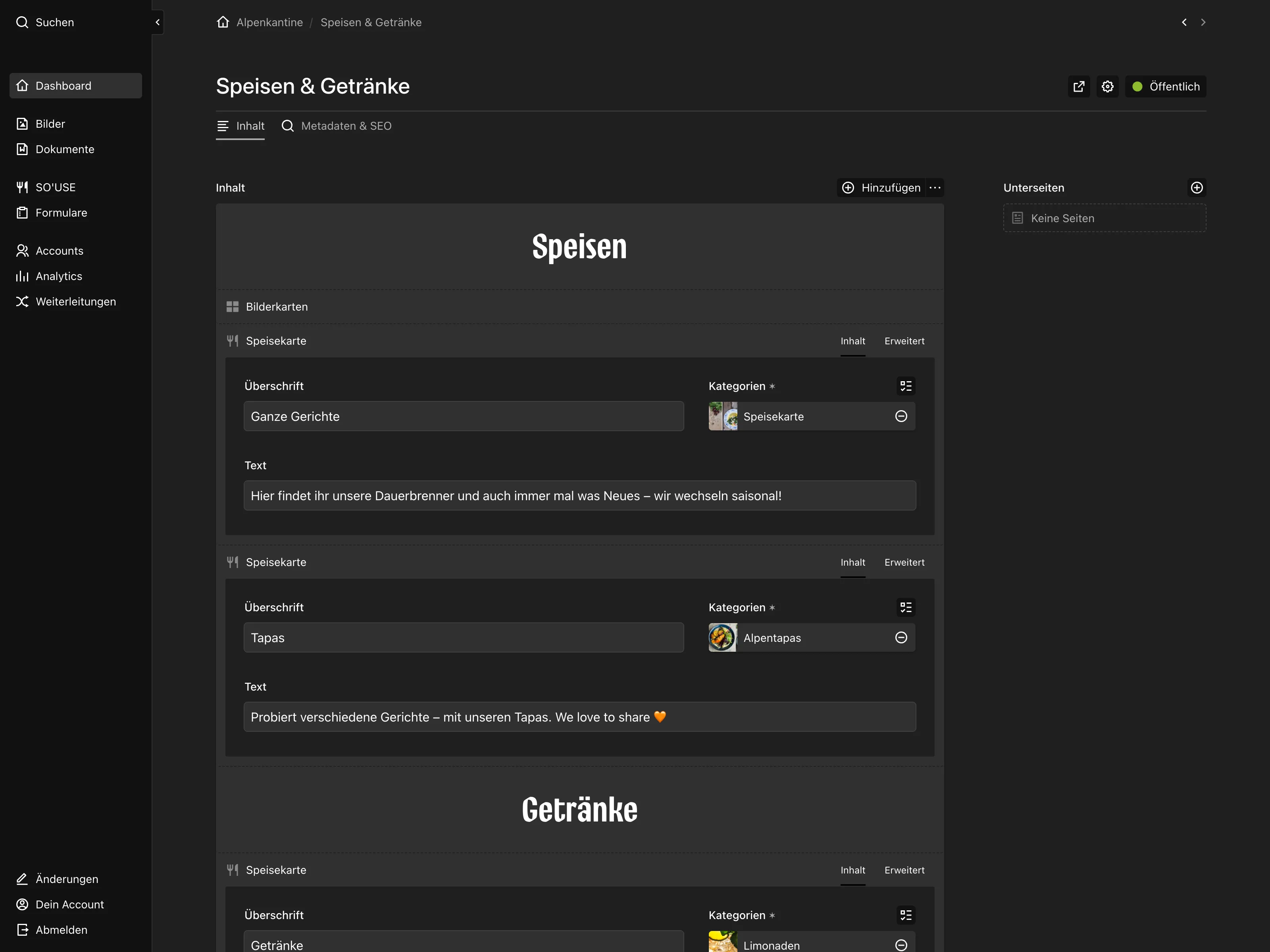 Panel screenshot of alpenkantine.de