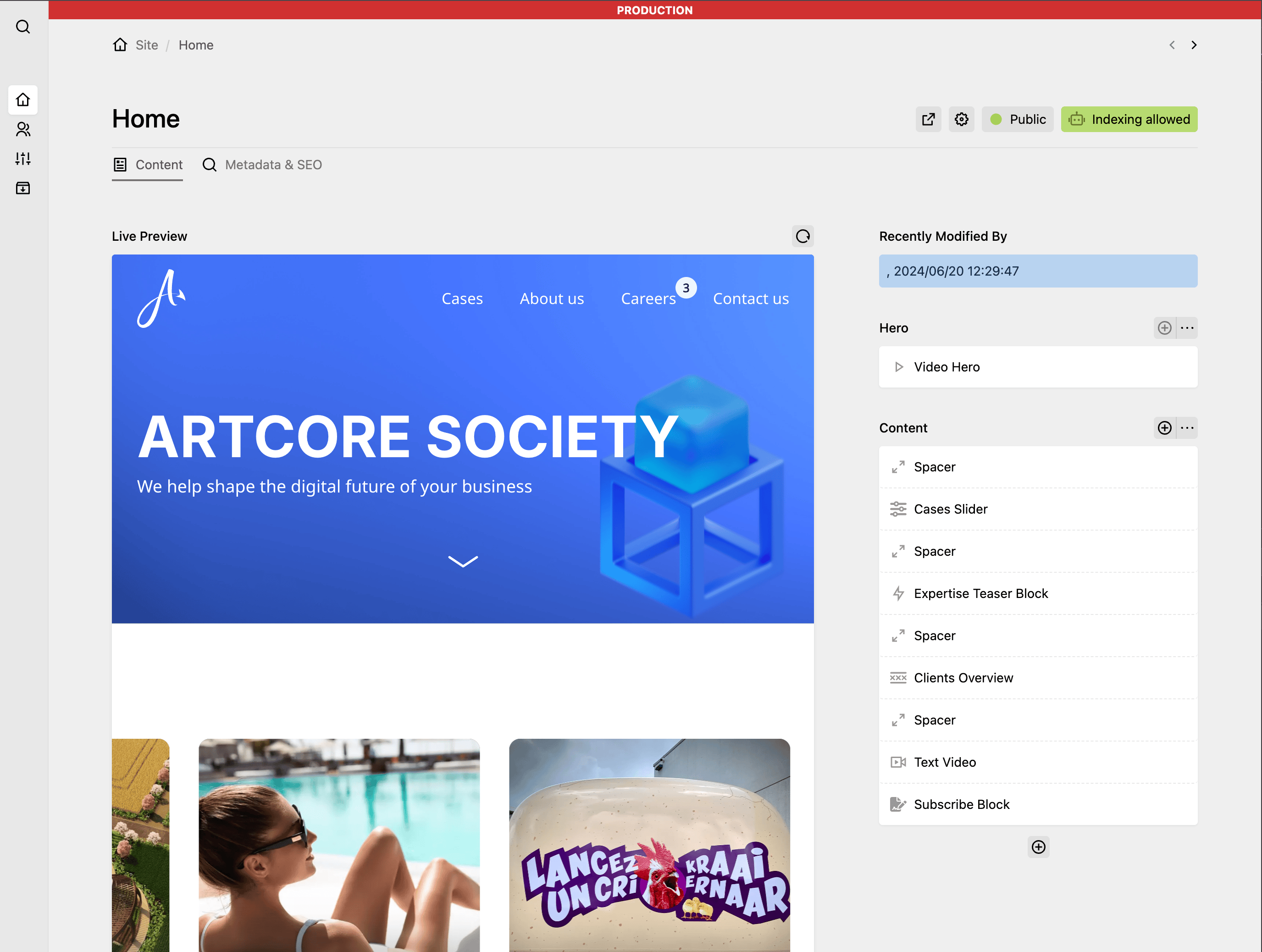 Panel screenshot of artcoresociety.com