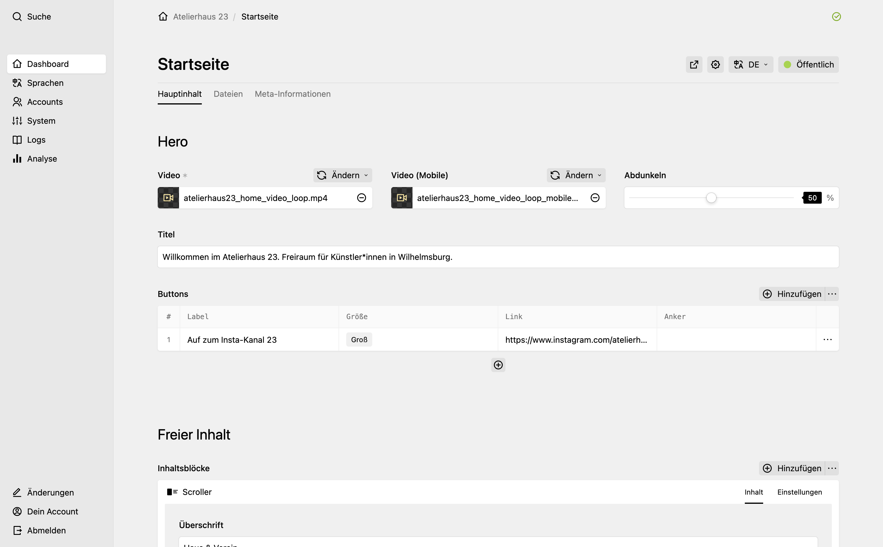Panel screenshot of atelierhaus23.de