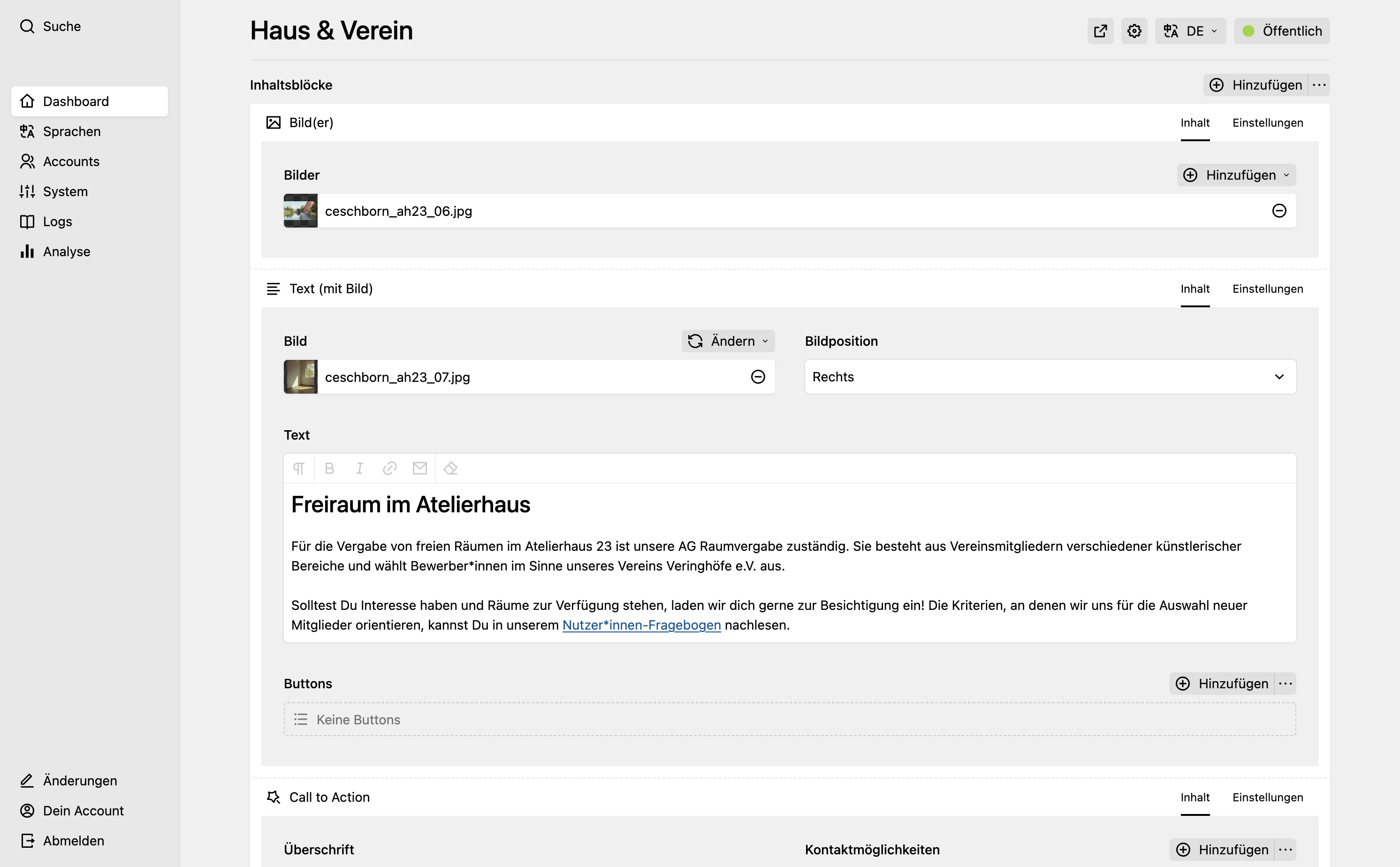 Panel screenshot of atelierhaus23.de