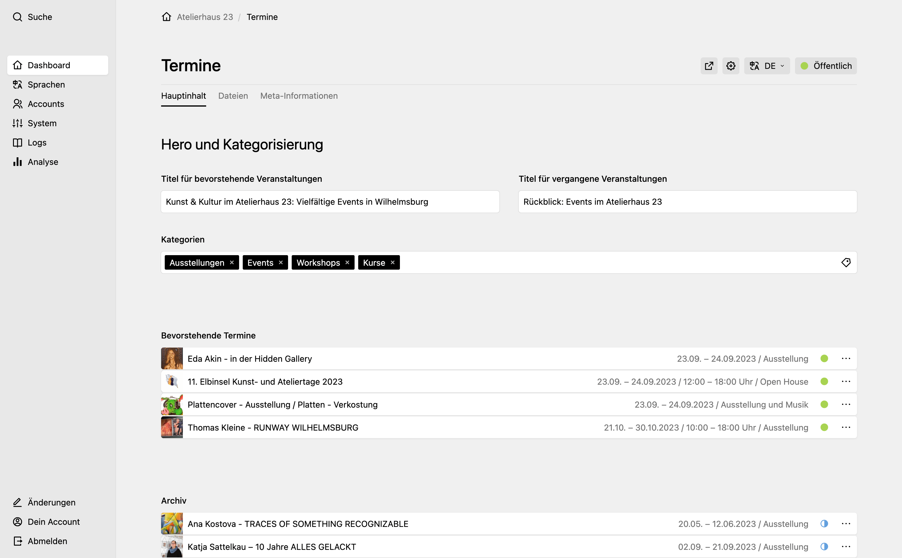 Panel screenshot of atelierhaus23.de