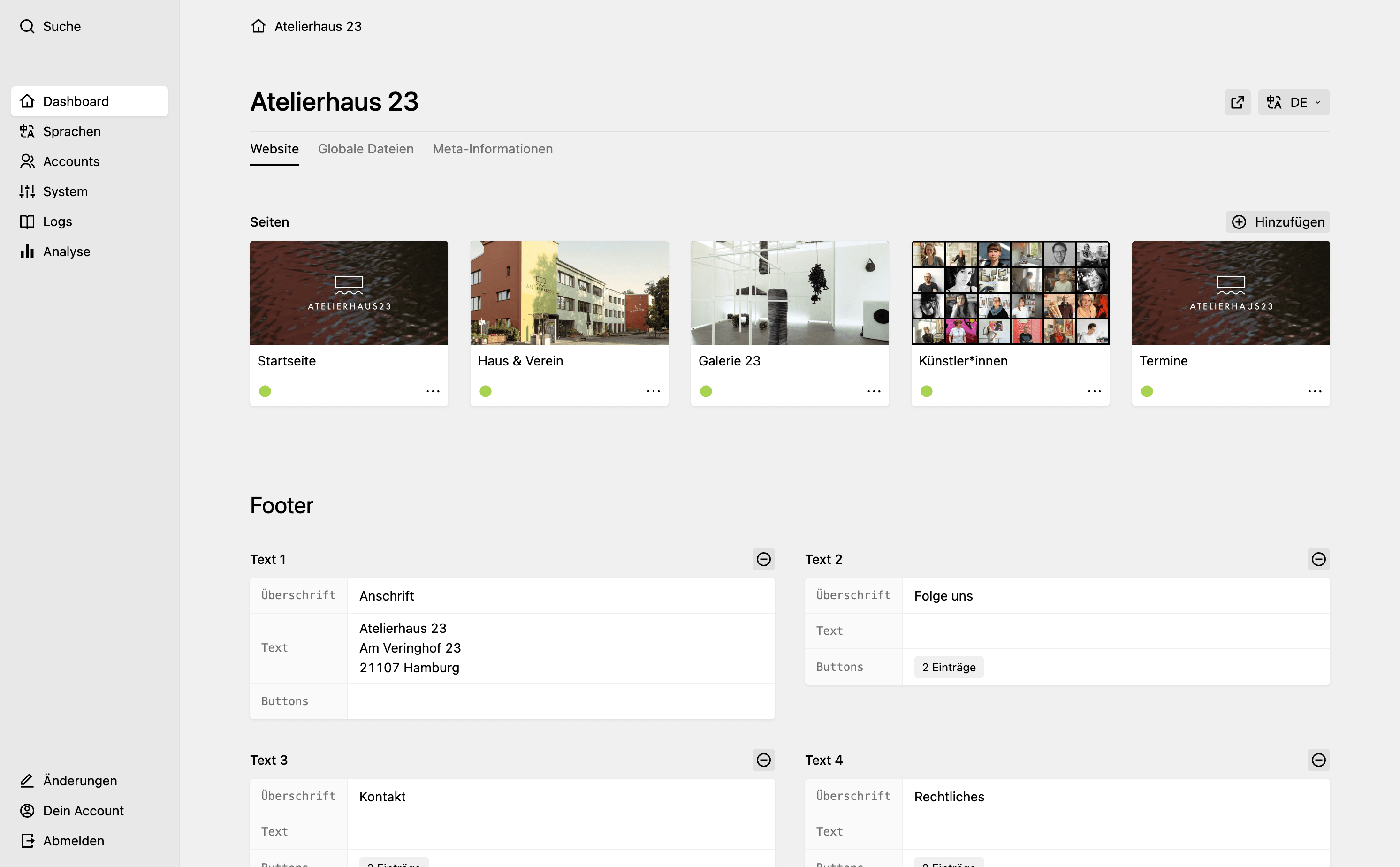 Panel screenshot of atelierhaus23.de