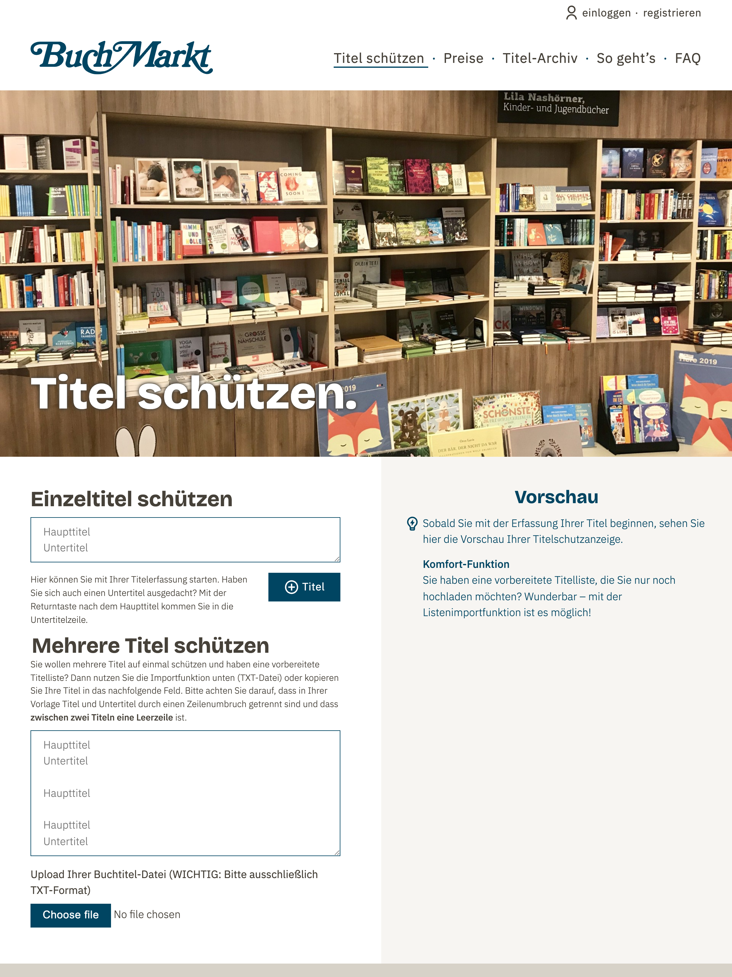Screenshot of titelschutz.buchmarkt.de