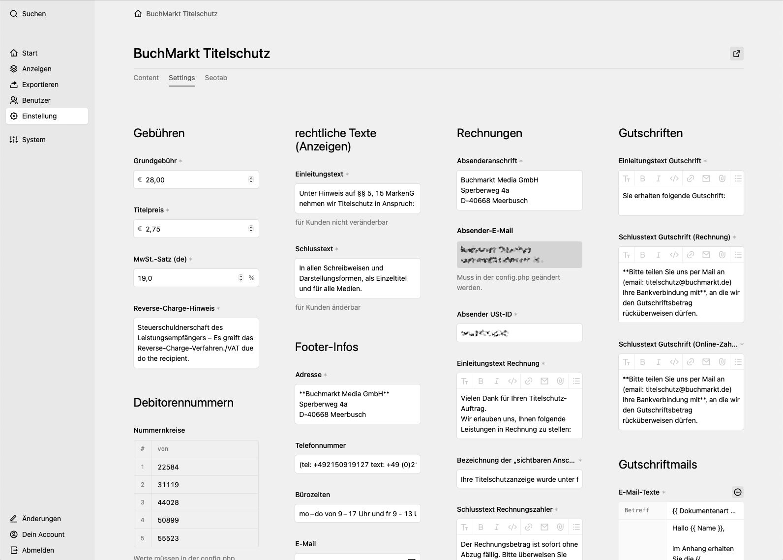 Panel screenshot of titelschutz.buchmarkt.de