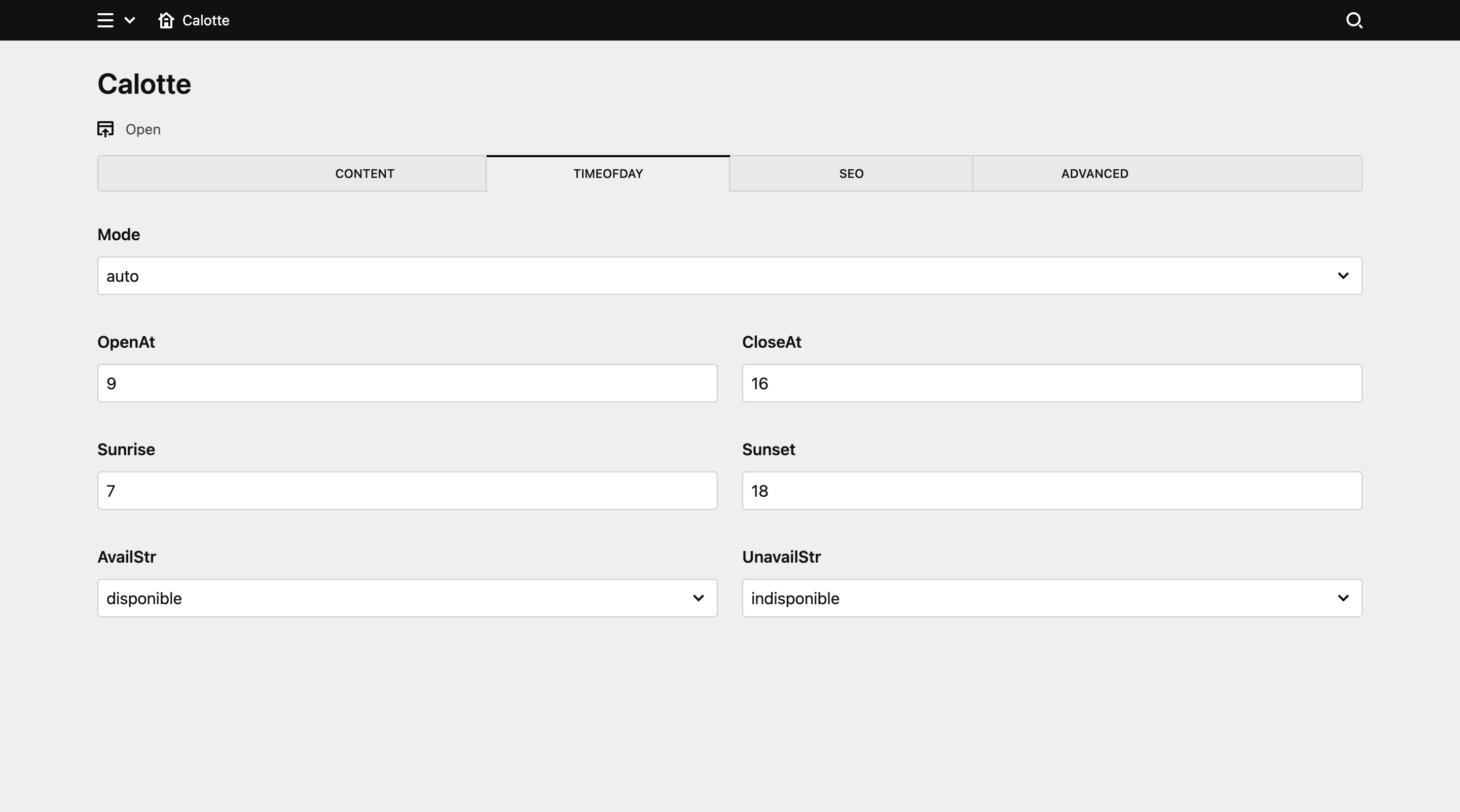 Panel screenshot of calotte.ca