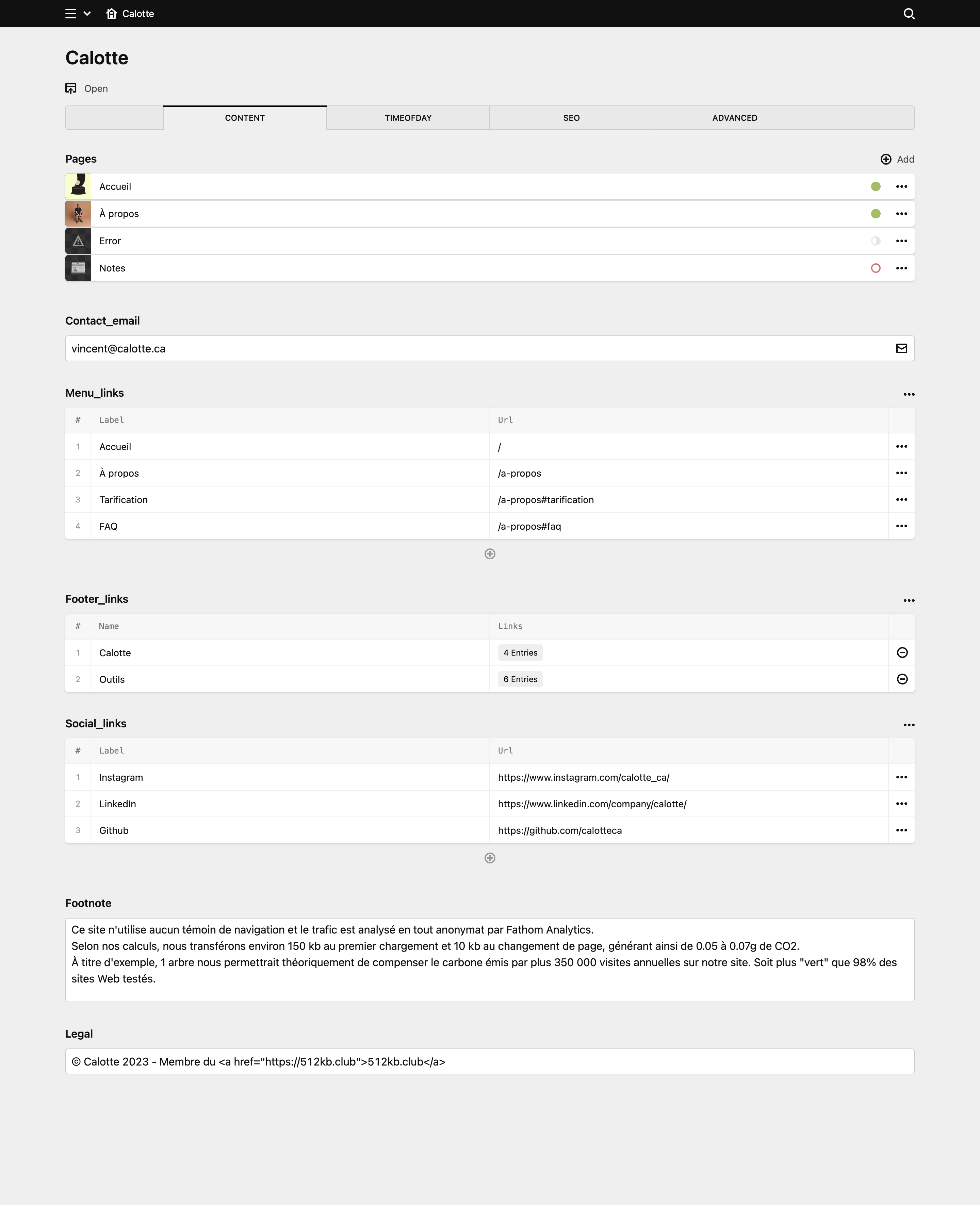 Panel screenshot of calotte.ca
