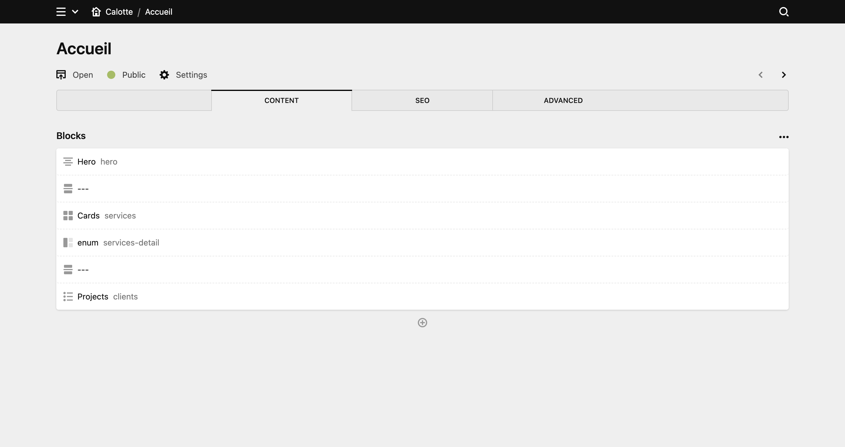 Panel screenshot of calotte.ca
