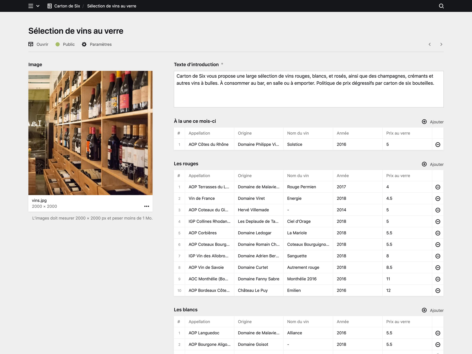 Panel screenshot of cartondesix.fr