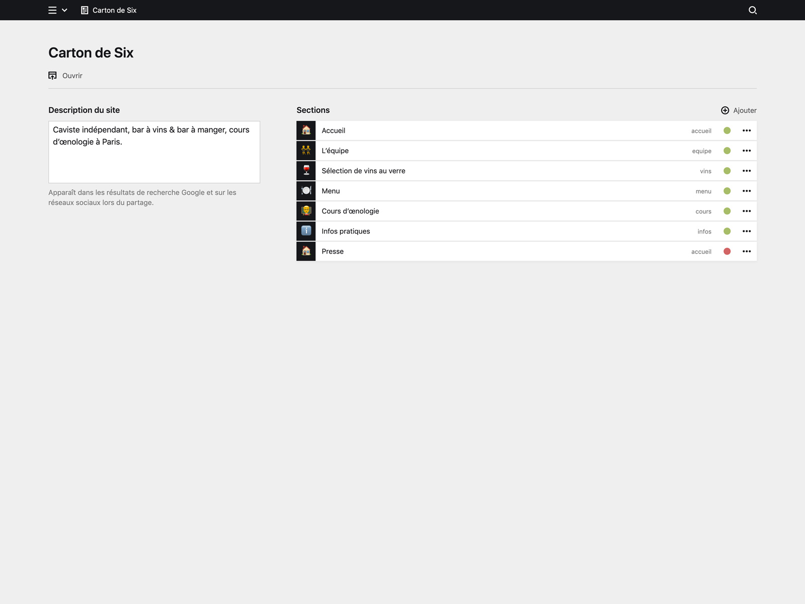 Panel screenshot of cartondesix.fr