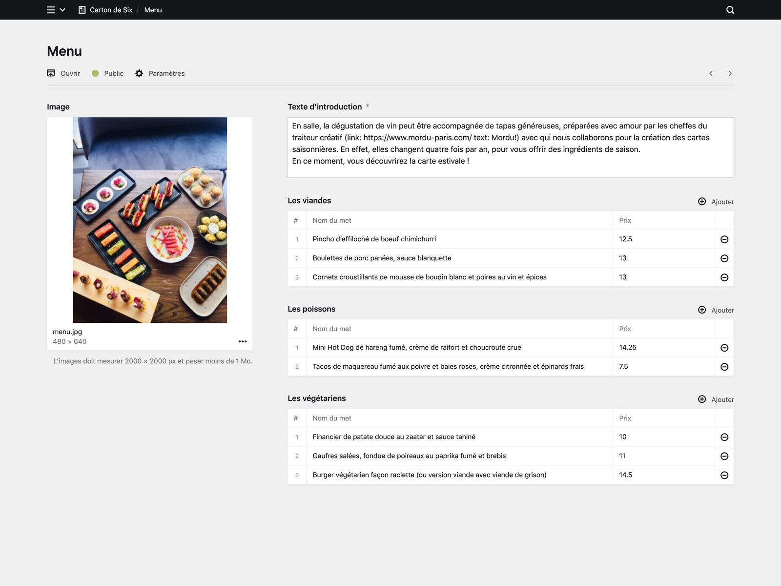 Panel screenshot of cartondesix.fr