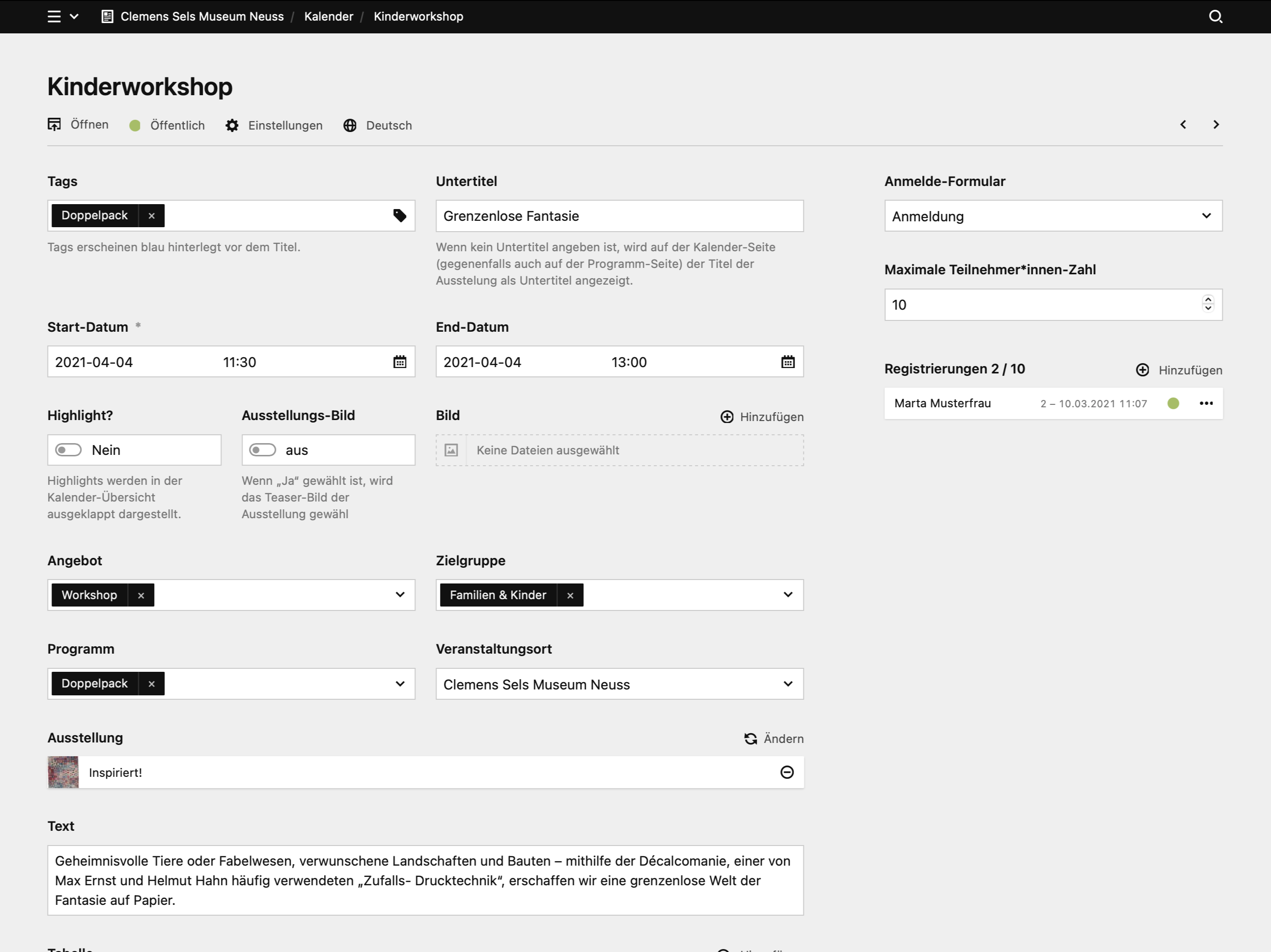 Panel screenshot of clemens-sels-museum-neuss.de