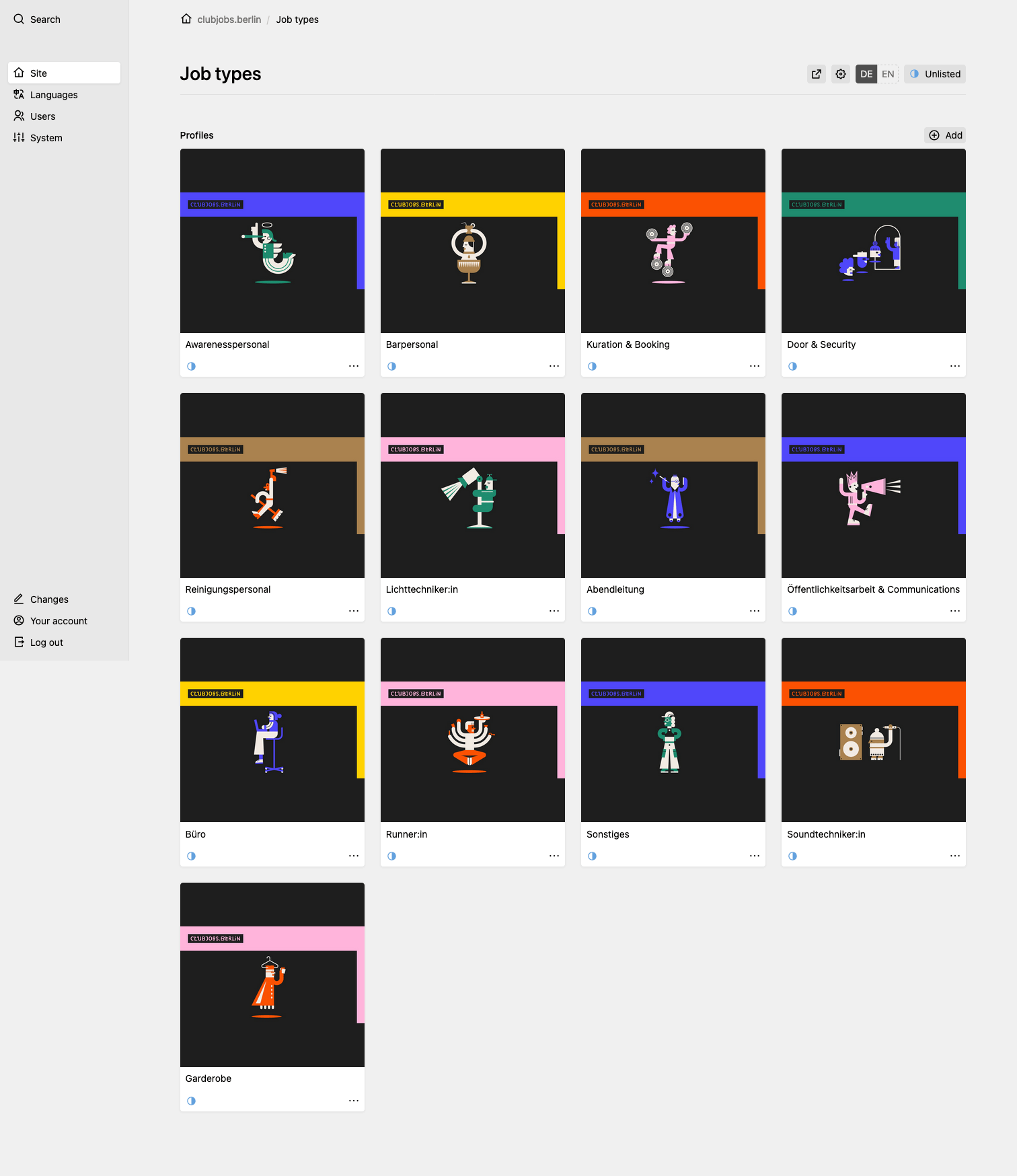 Panel screenshot of clubjobs.berlin