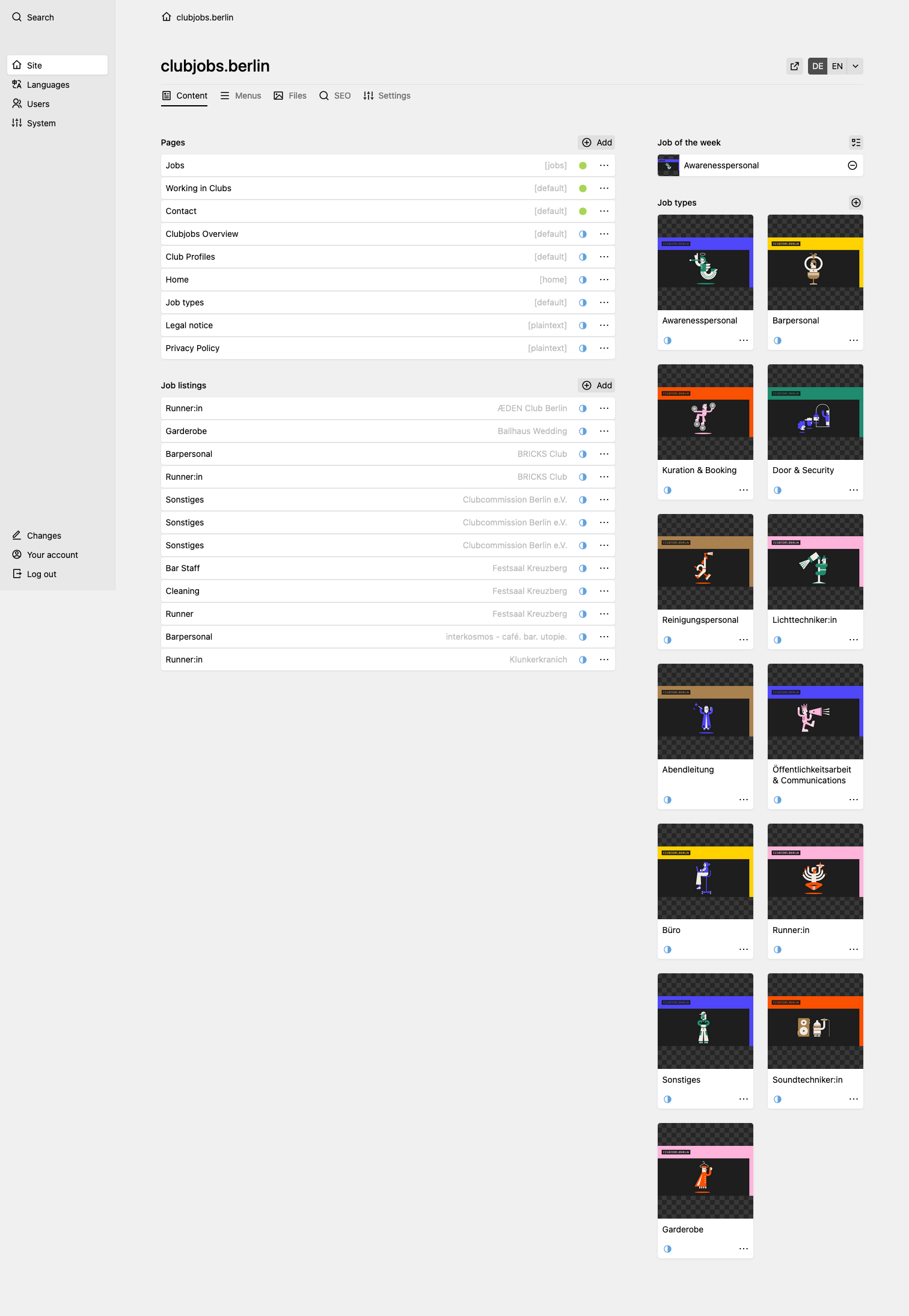 Panel screenshot of clubjobs.berlin