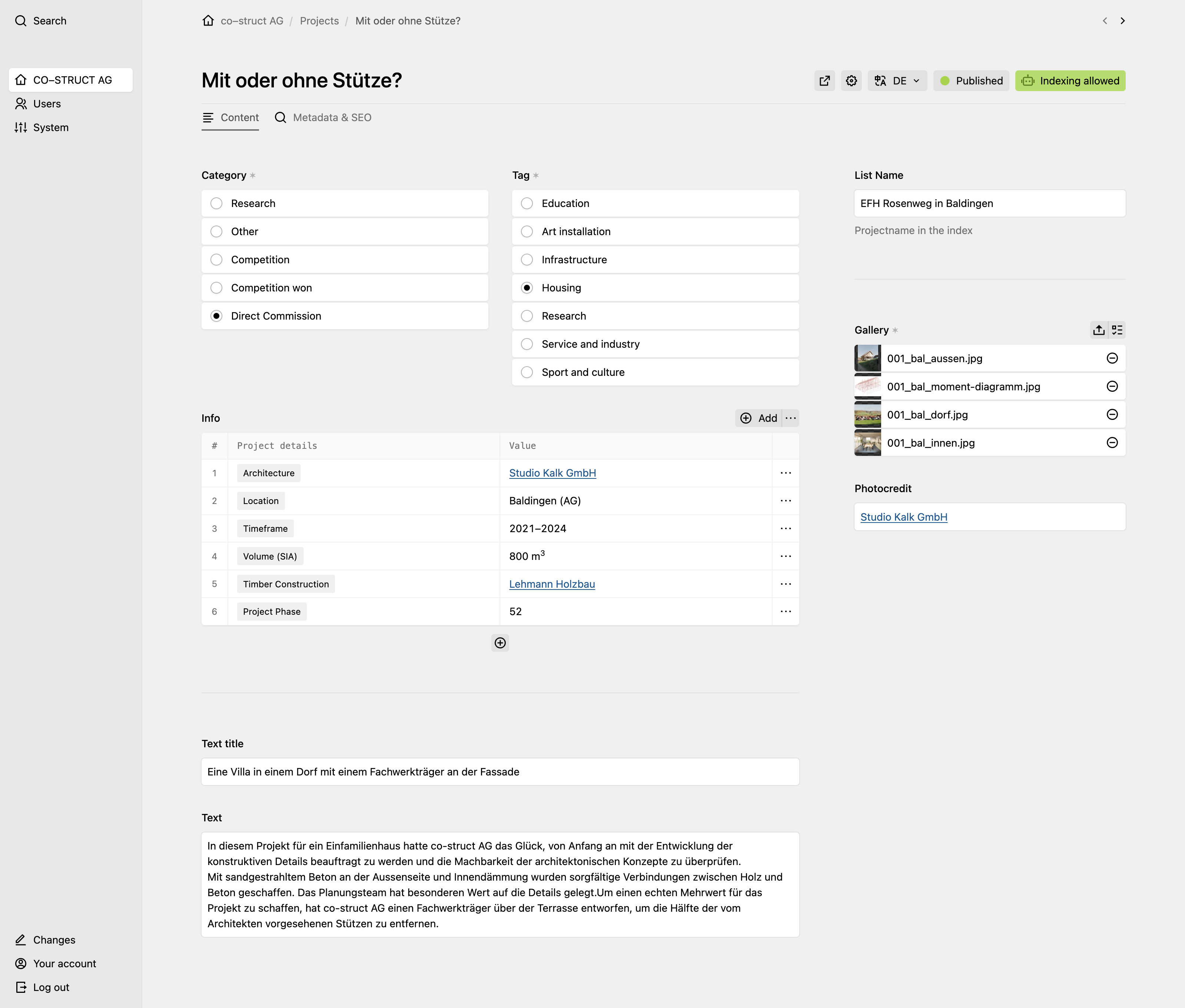Panel screenshot of co-struct.ch