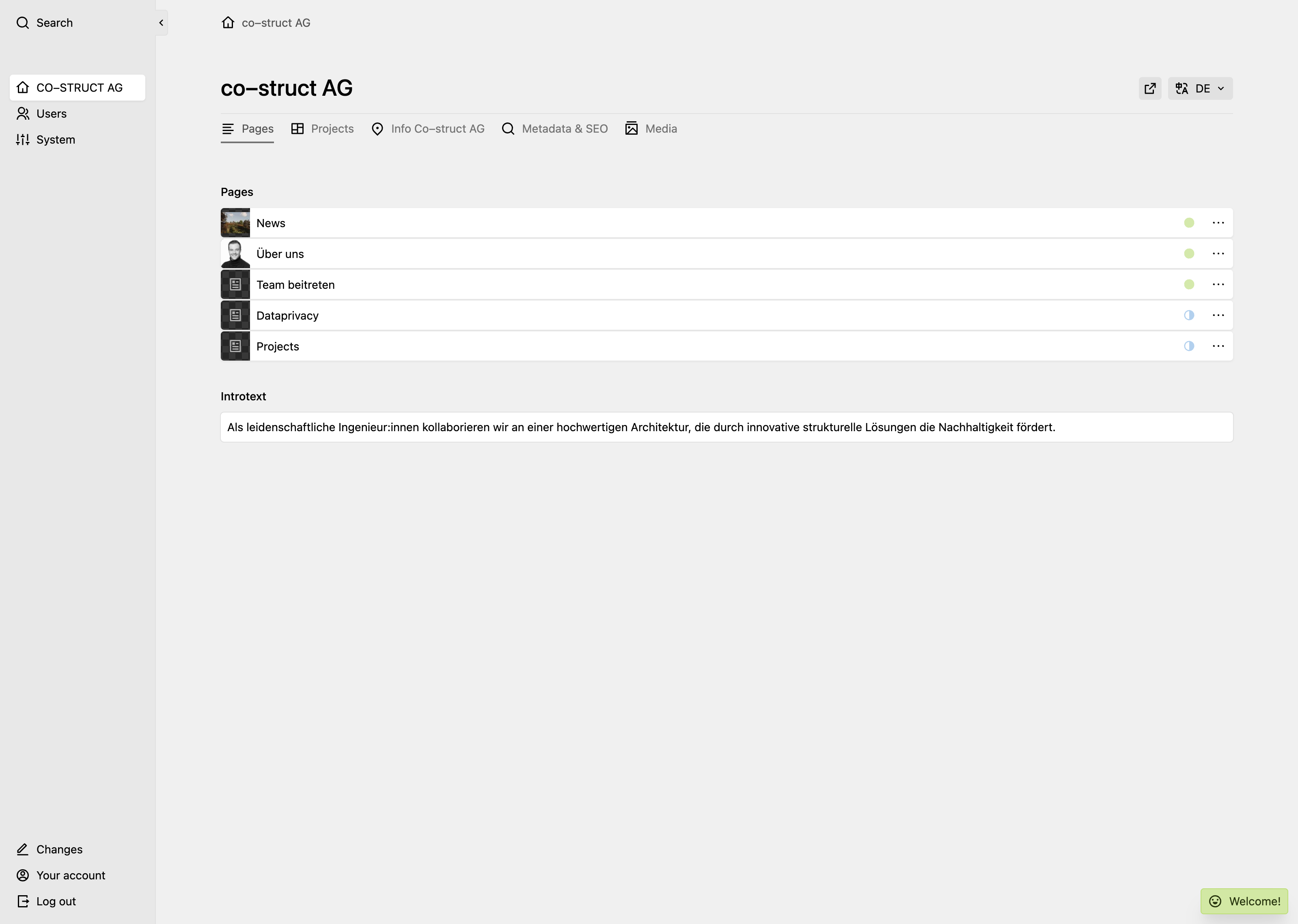Panel screenshot of co-struct.ch
