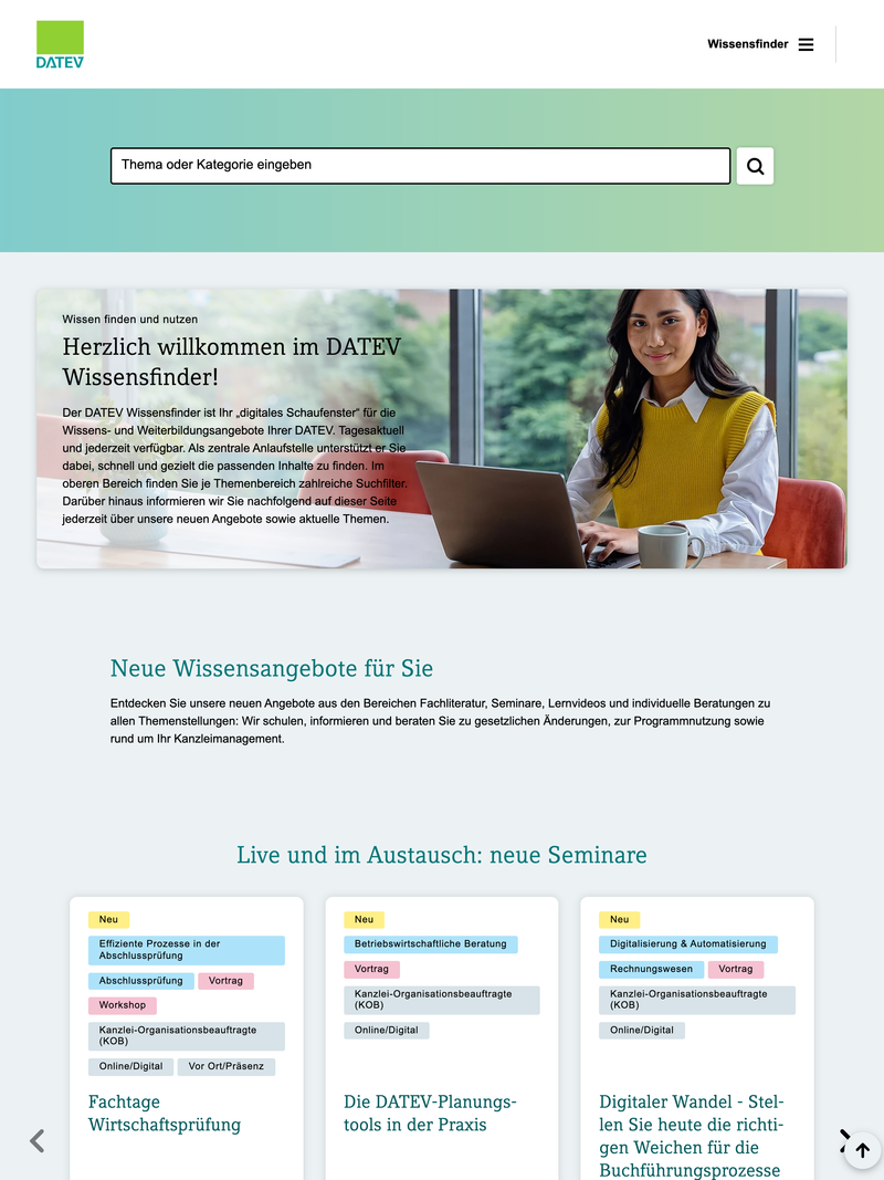 Screenshot of wissensfinder.datev.de