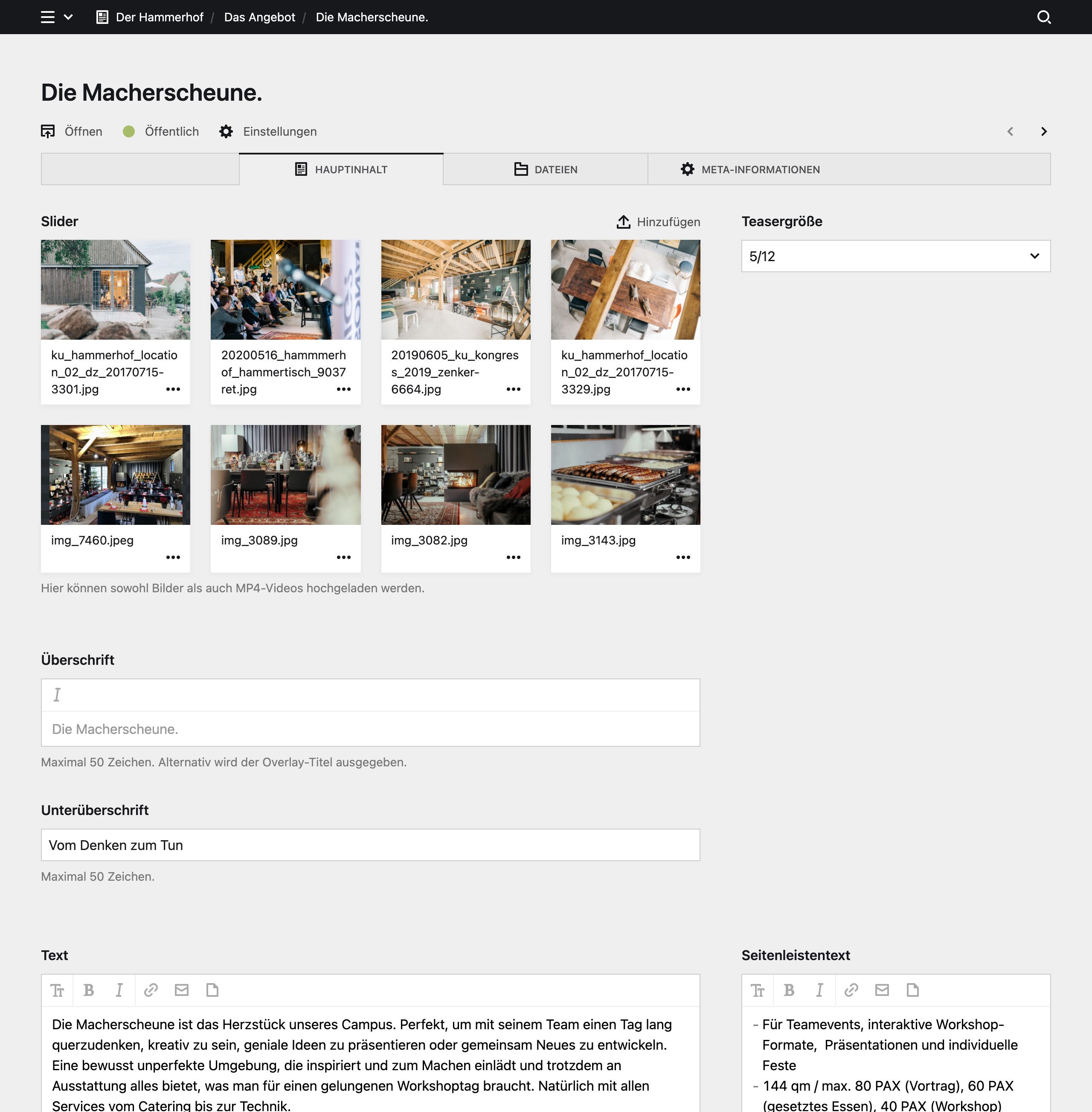 Panel screenshot of derhammerhof.de
