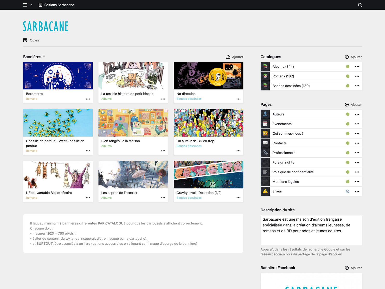 Panel screenshot of editions-sarbacane.com