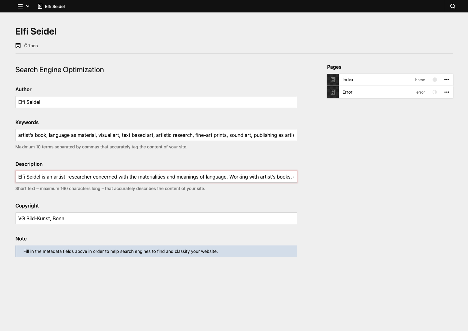 Panel screenshot of elfiseidel.com