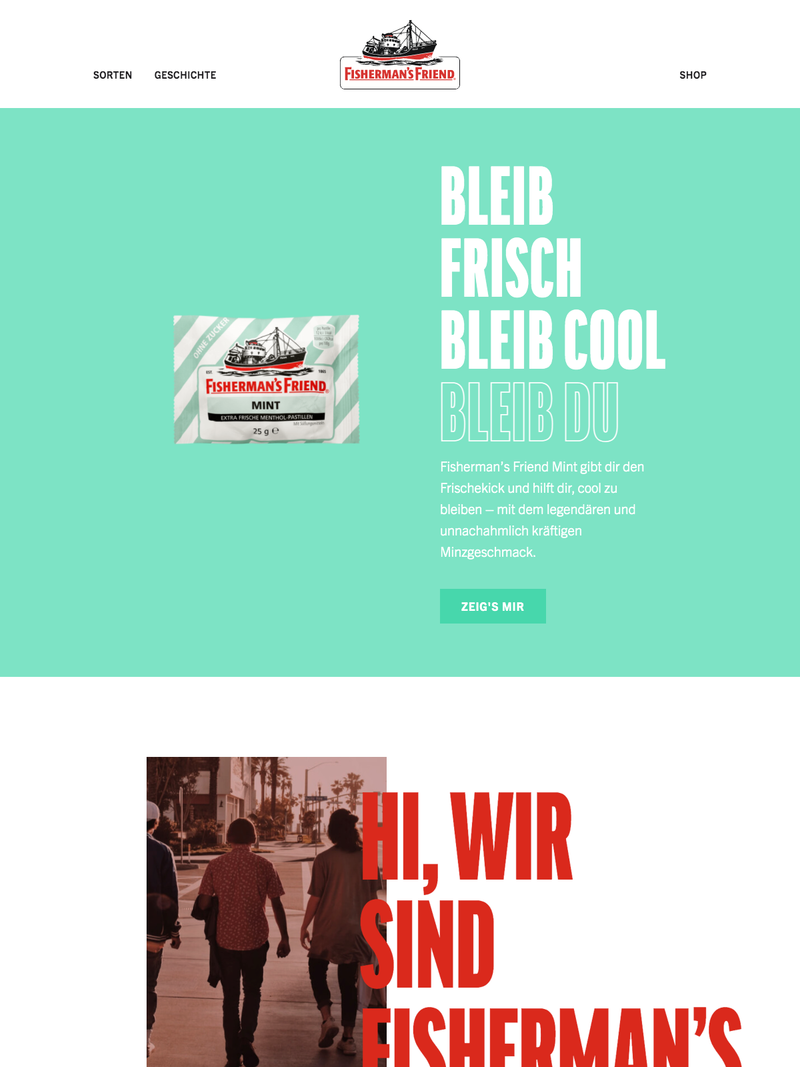 Screenshot of fishermansfriend.com/de-de