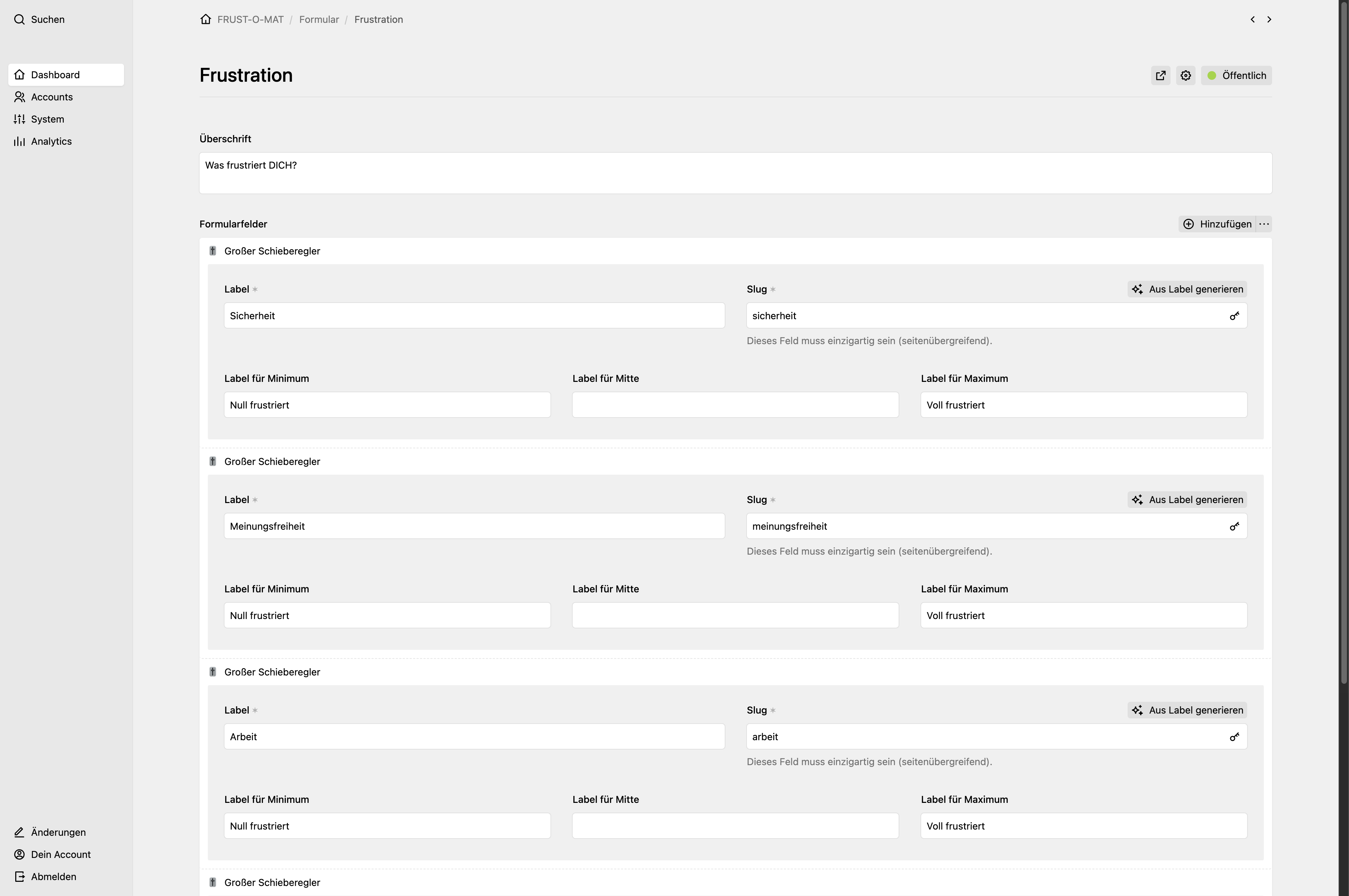 Panel screenshot of frust-o-mat.de