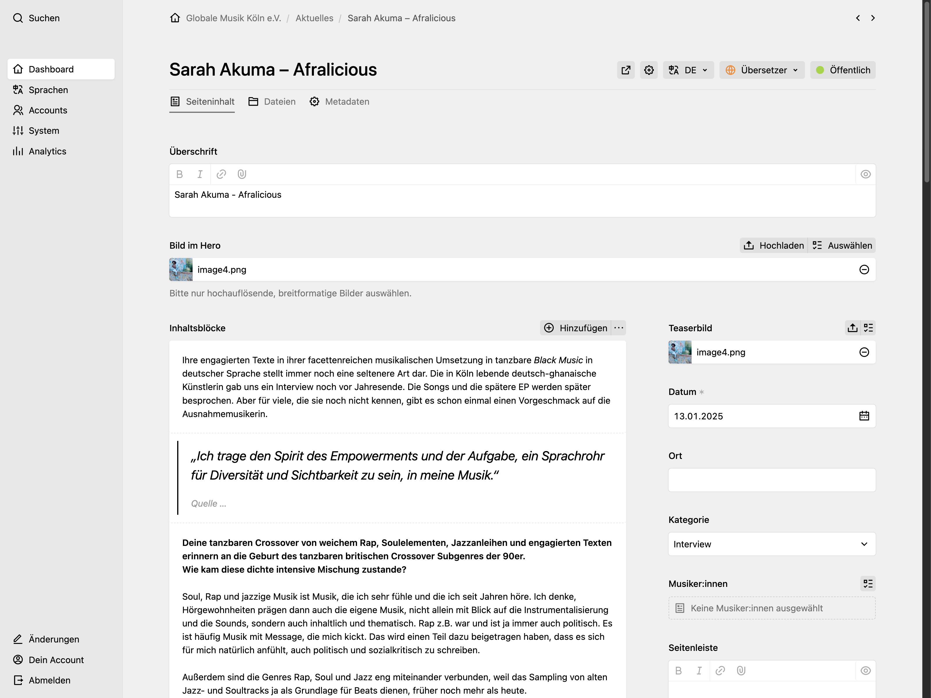 Panel screenshot of globalemusik.de
