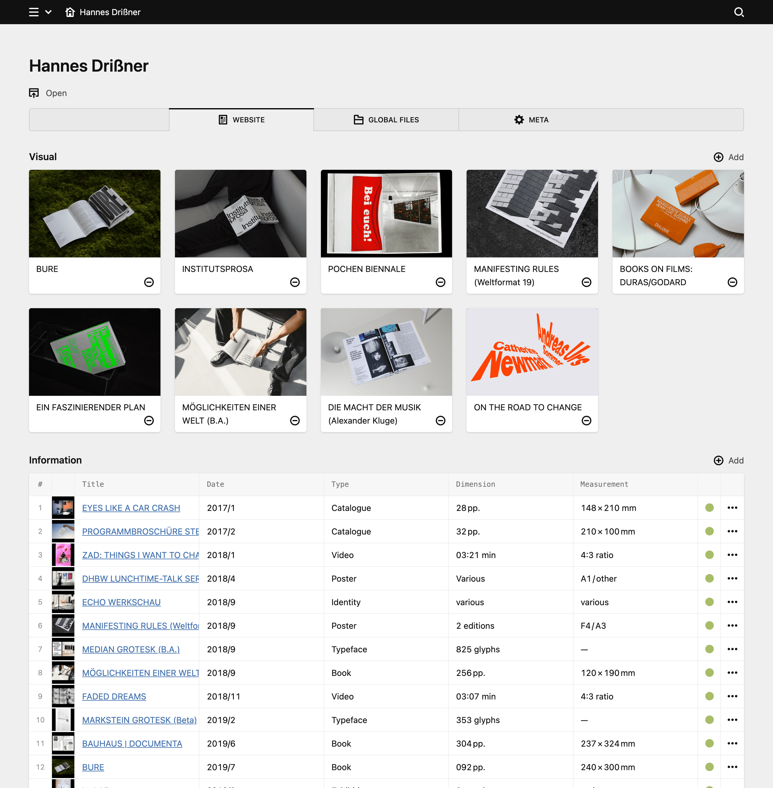 Panel screenshot of hannesdrissner.com