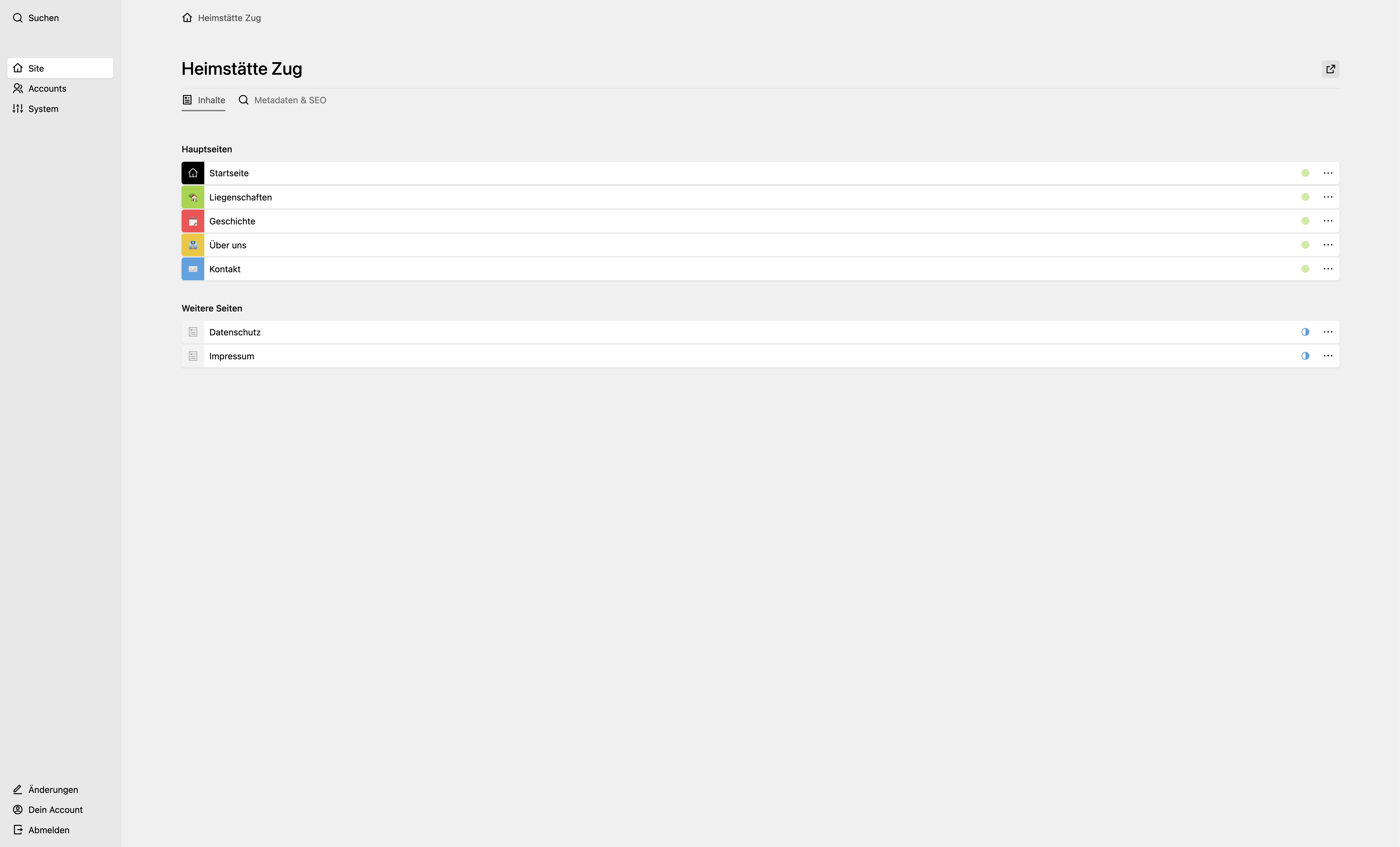 Panel screenshot of heimstaette-zug.ch