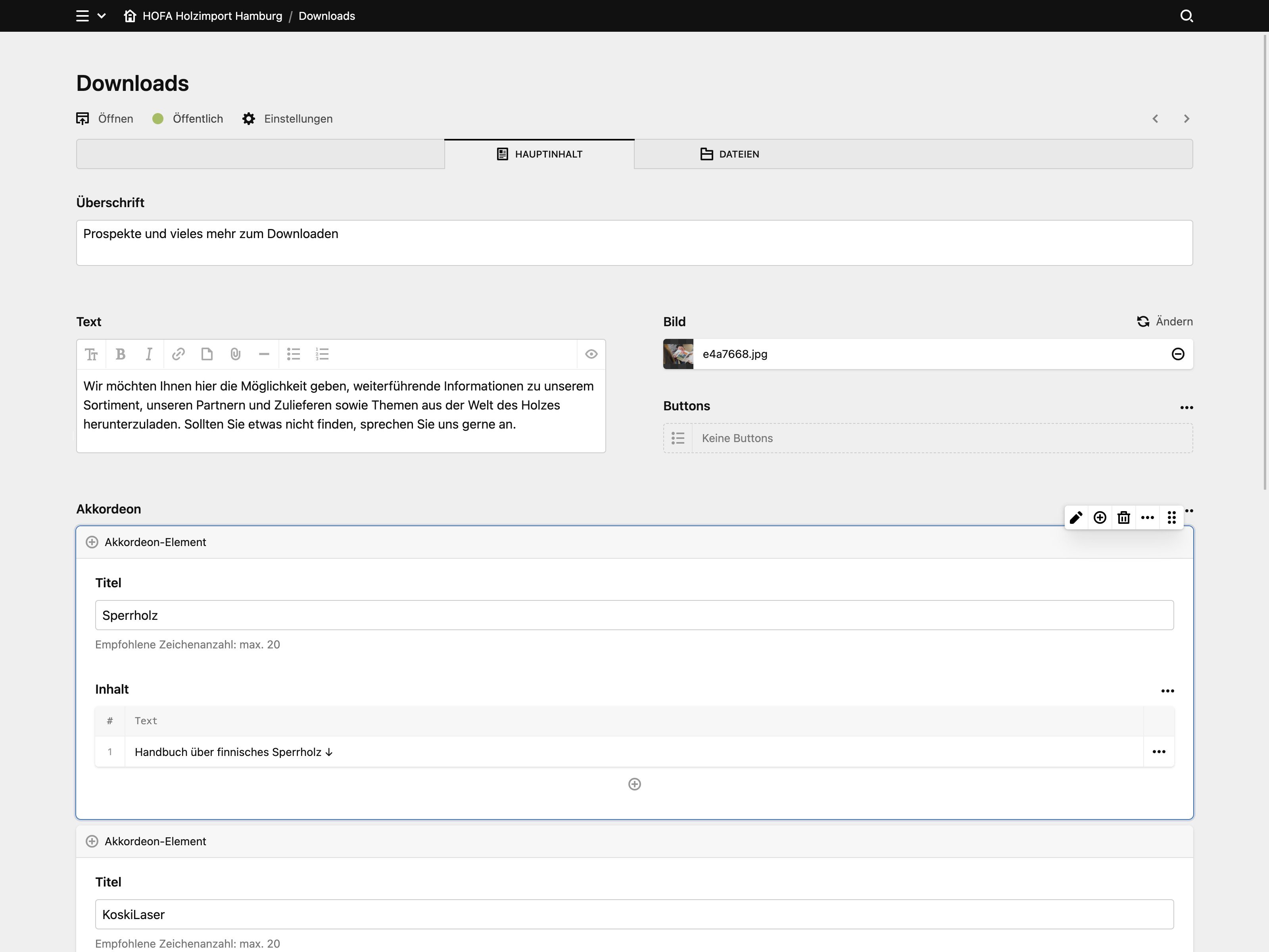Panel screenshot of hofa-holz.de