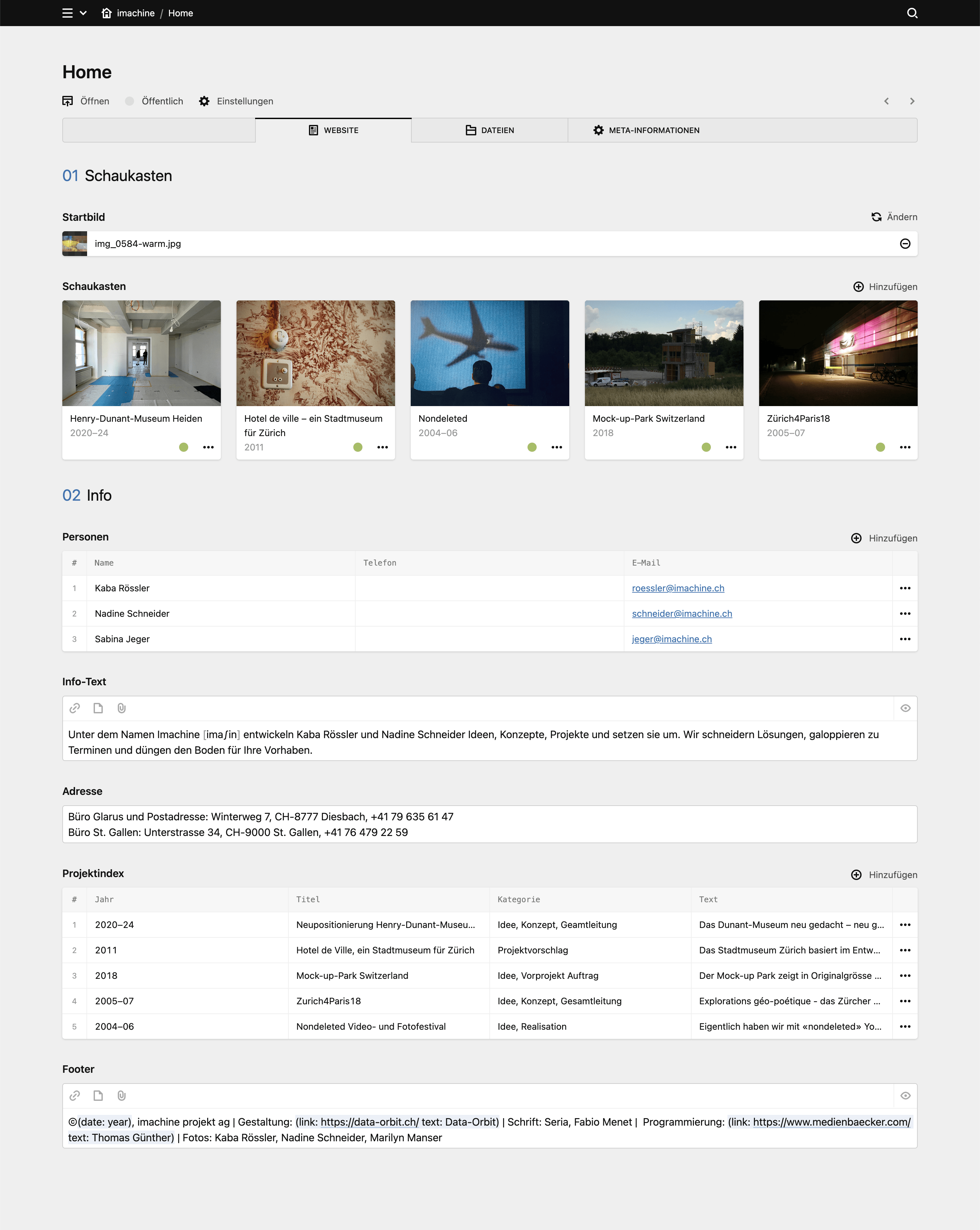 Panel screenshot of imachine.ch