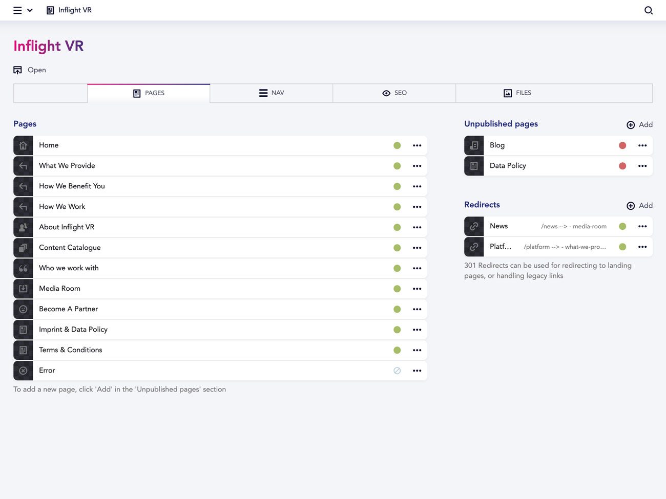 Panel screenshot of inflight-vr.com