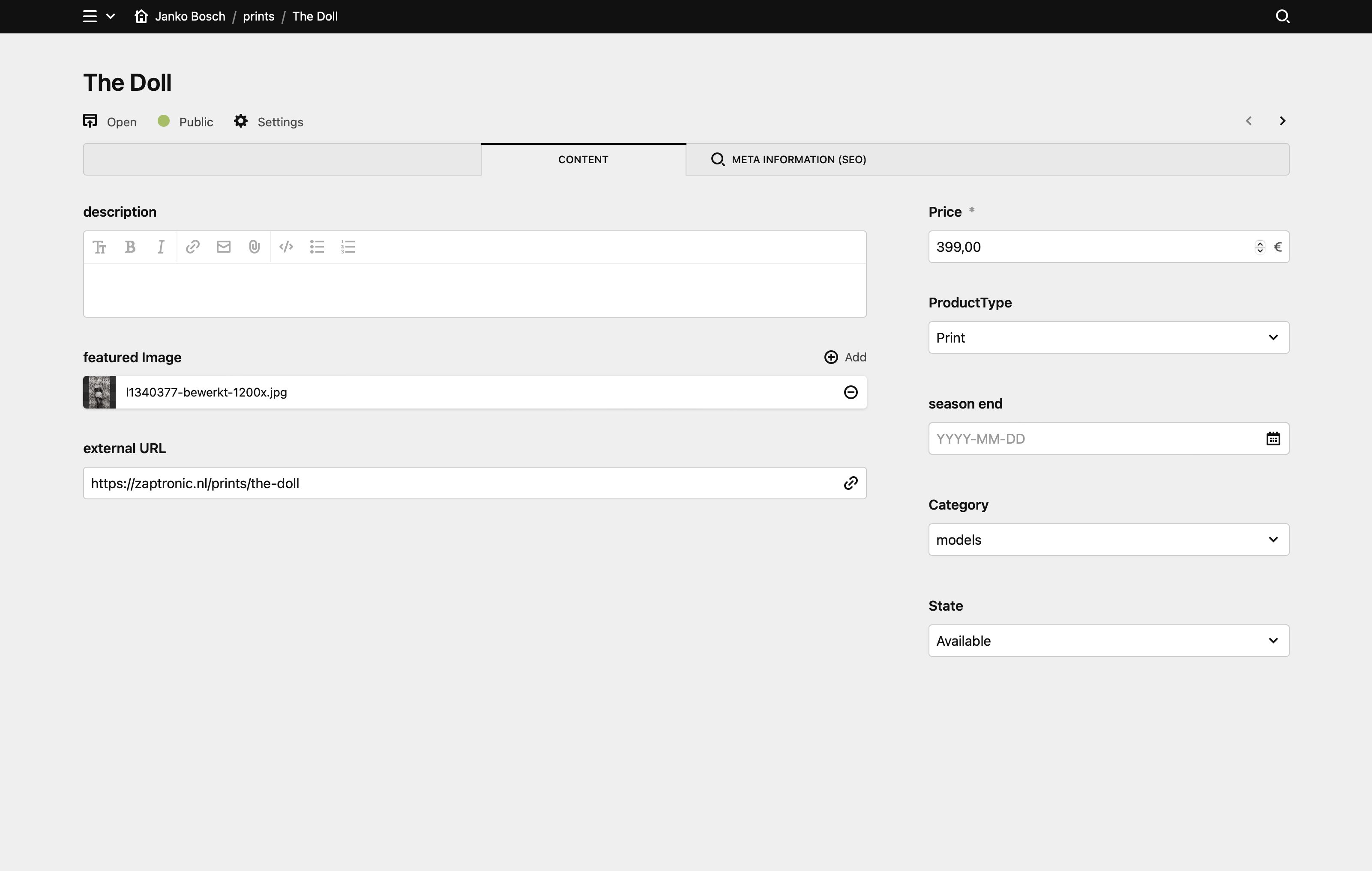 Panel screenshot of jankobosch.nl