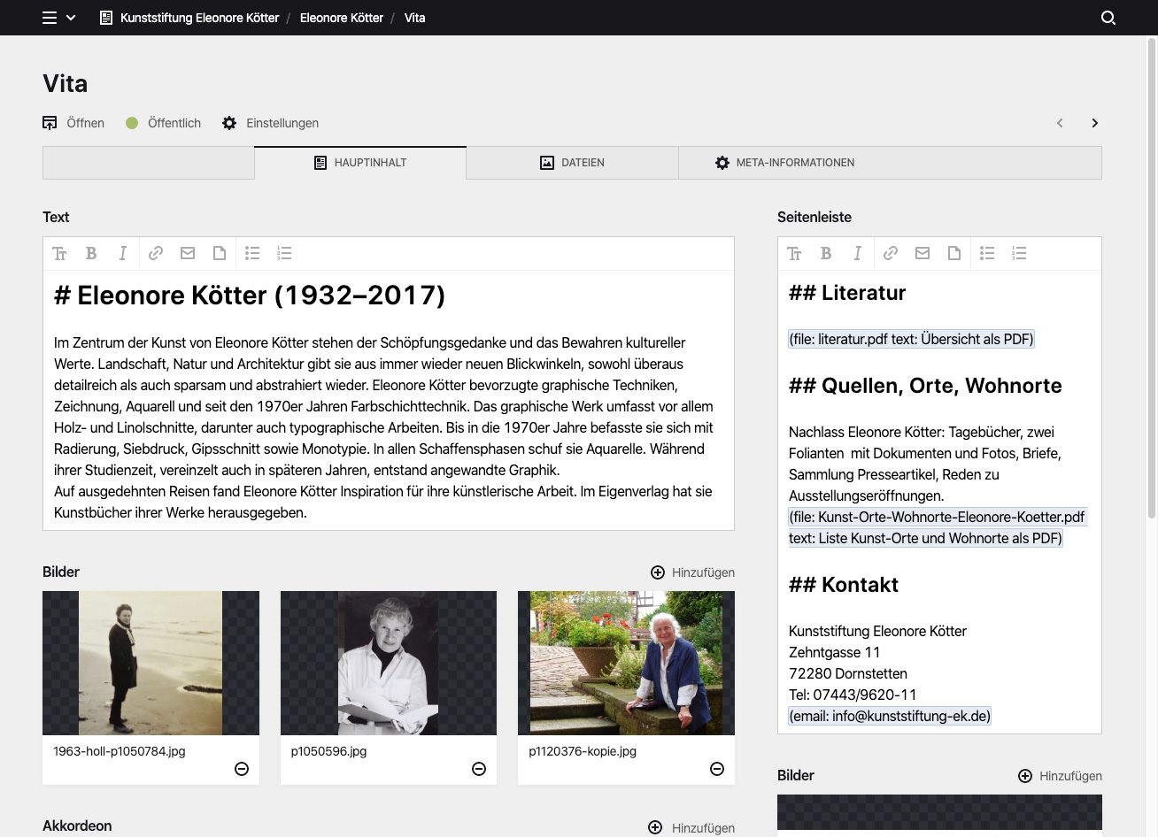 Panel screenshot of kunststiftung-ek.de