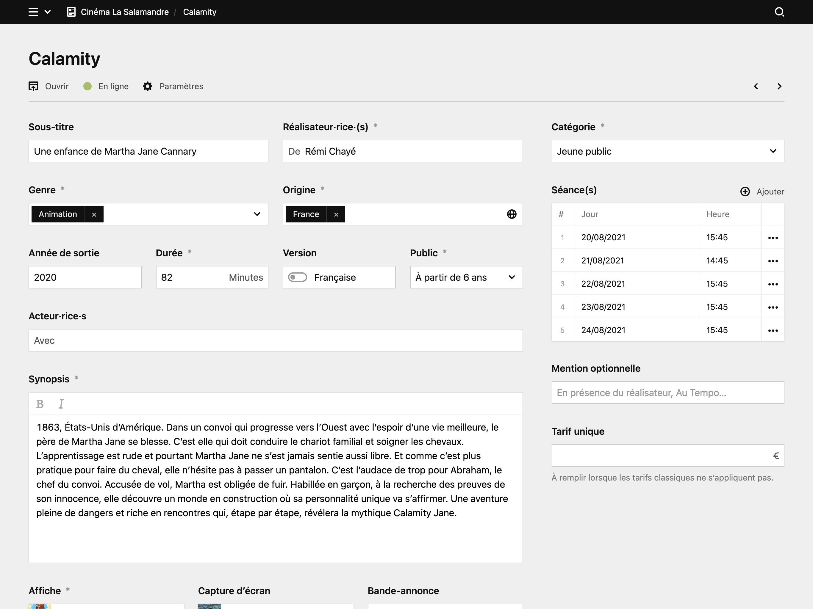 Panel screenshot of cinemalasalamandre.fr