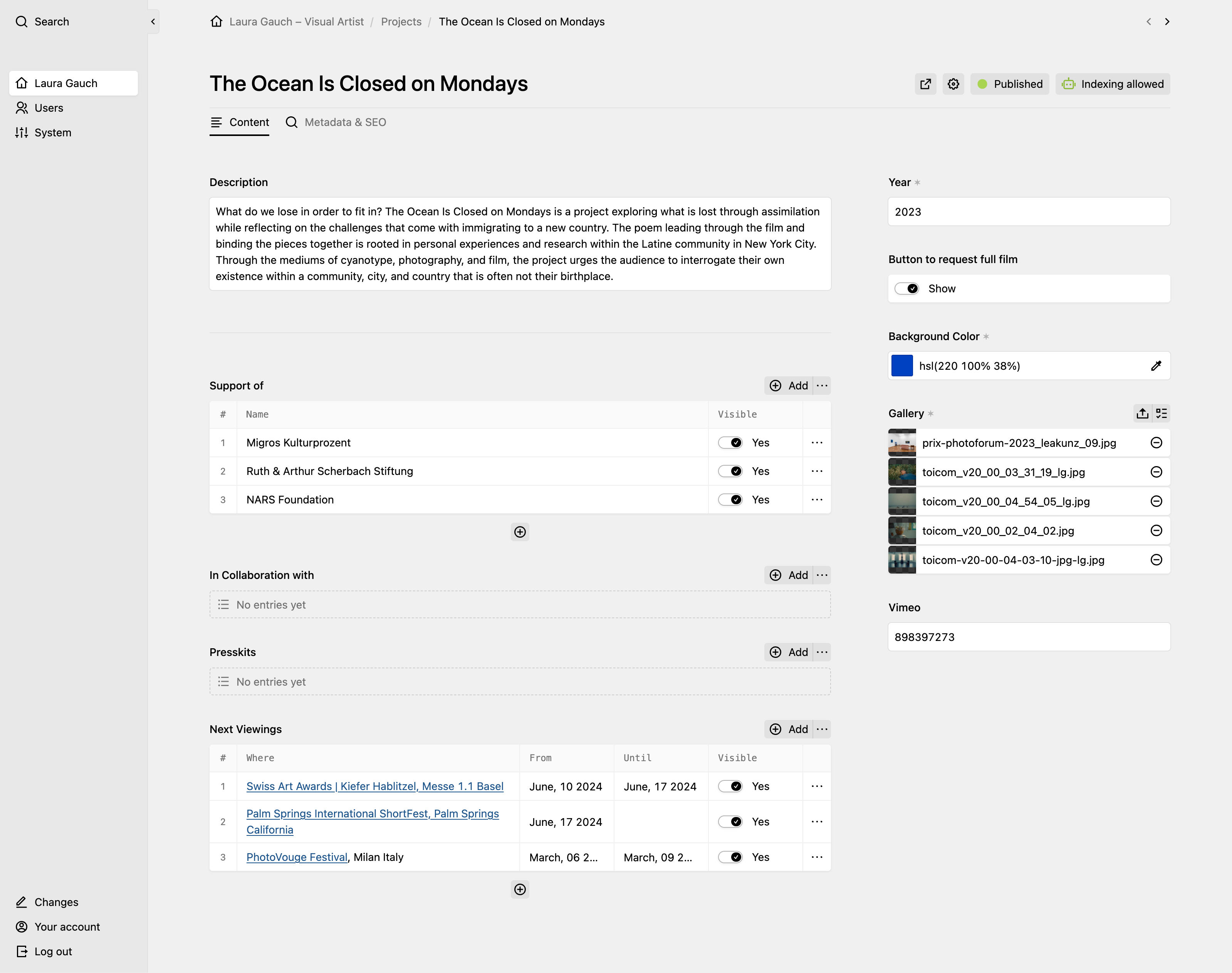 Panel screenshot of lauragauch.com