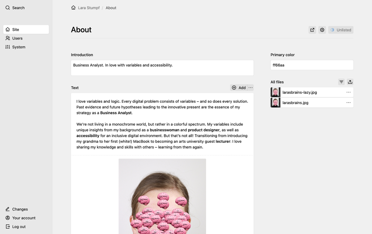 Panel screenshot of larastumpf.de