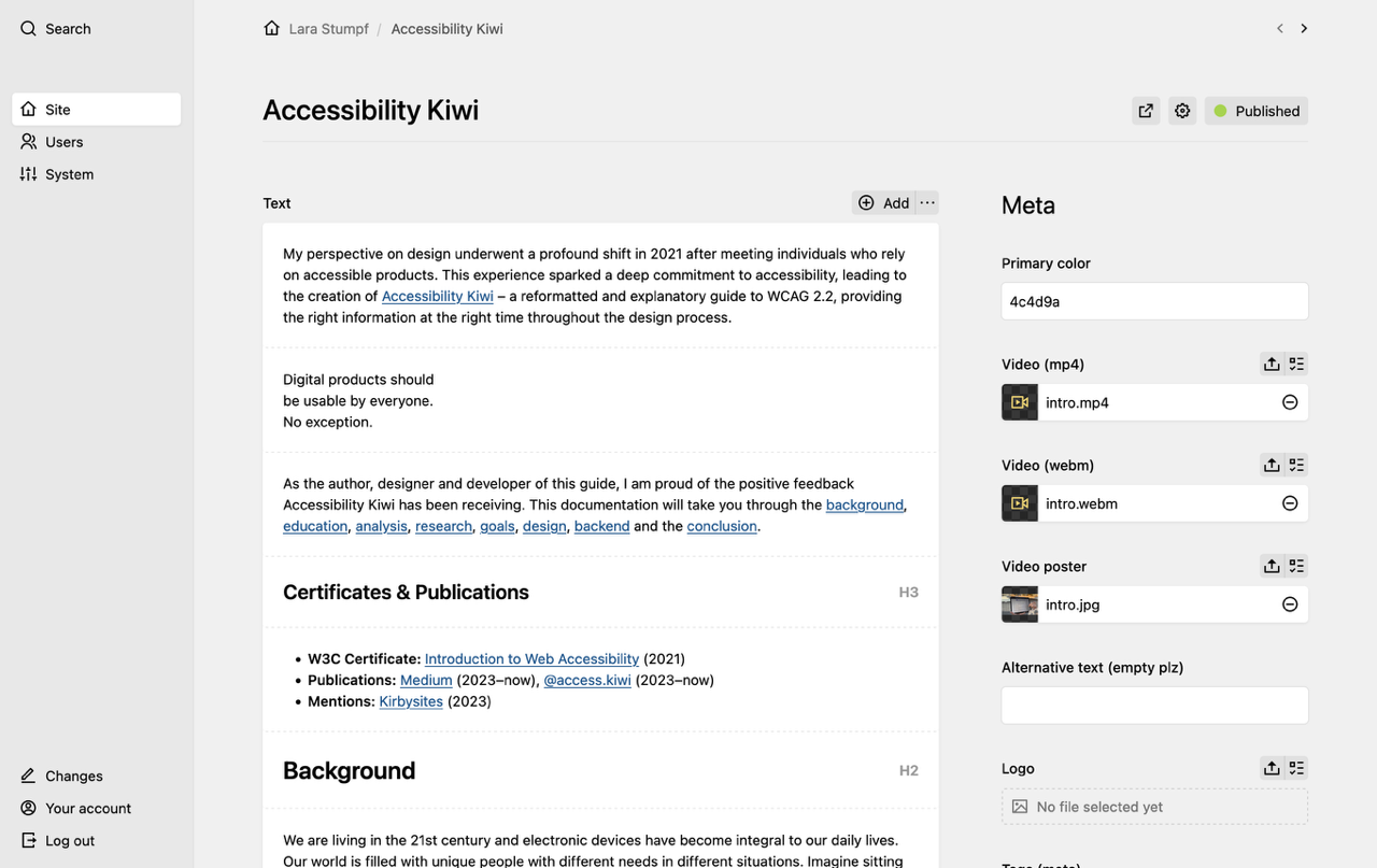 Panel screenshot of larastumpf.de