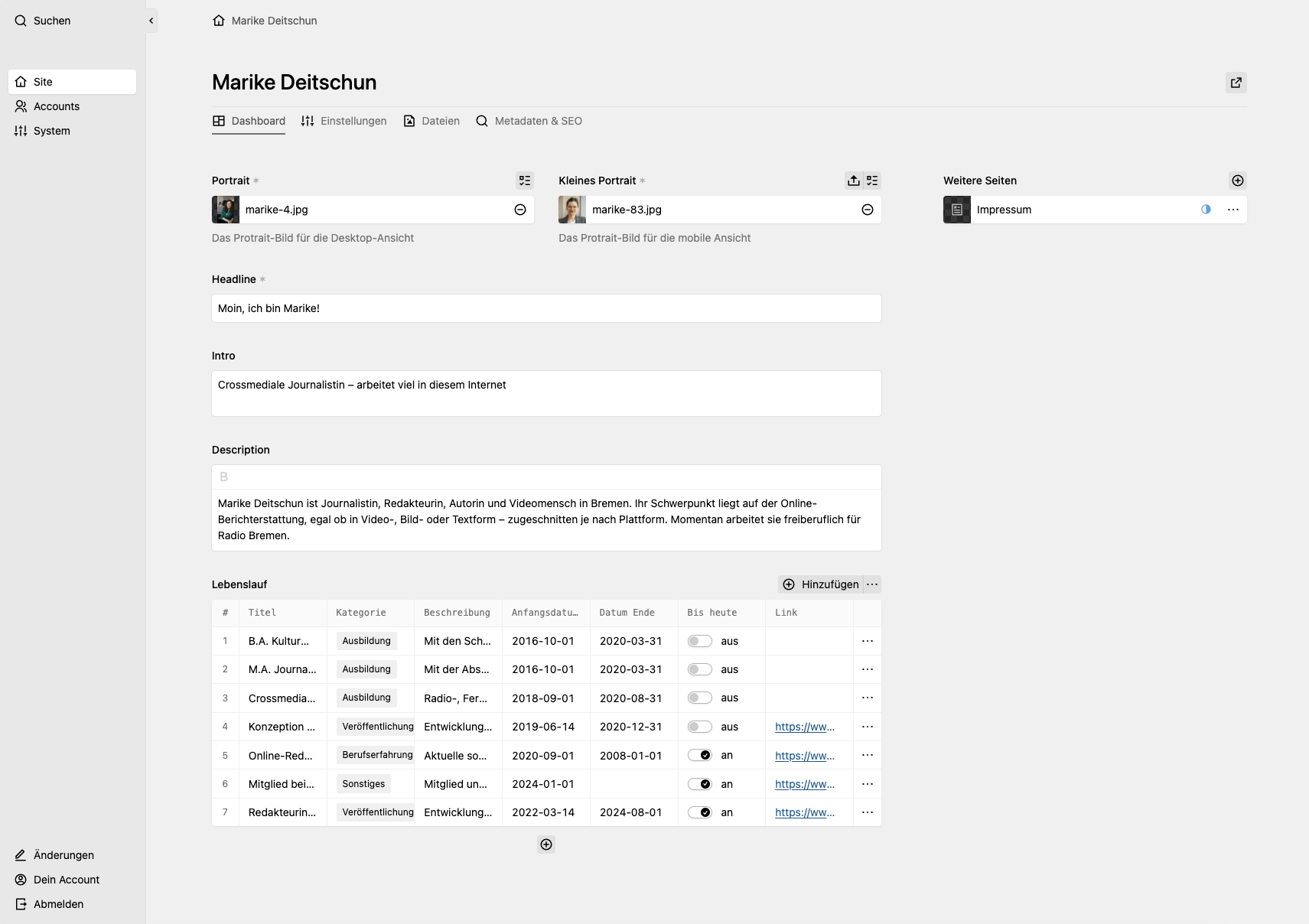 Panel screenshot of marike-deitschun.de