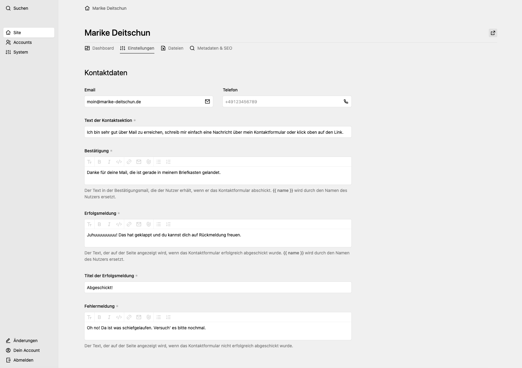 Panel screenshot of marike-deitschun.de