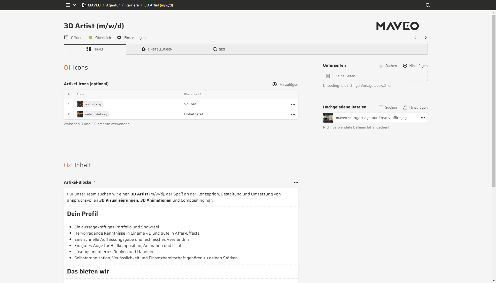 Panel screenshot of maveo.de