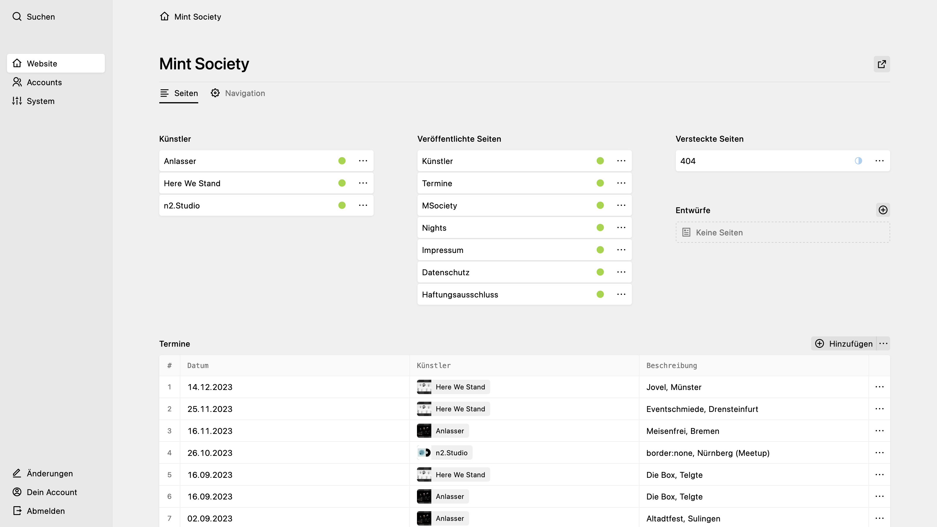 Panel screenshot of mintsociety.de