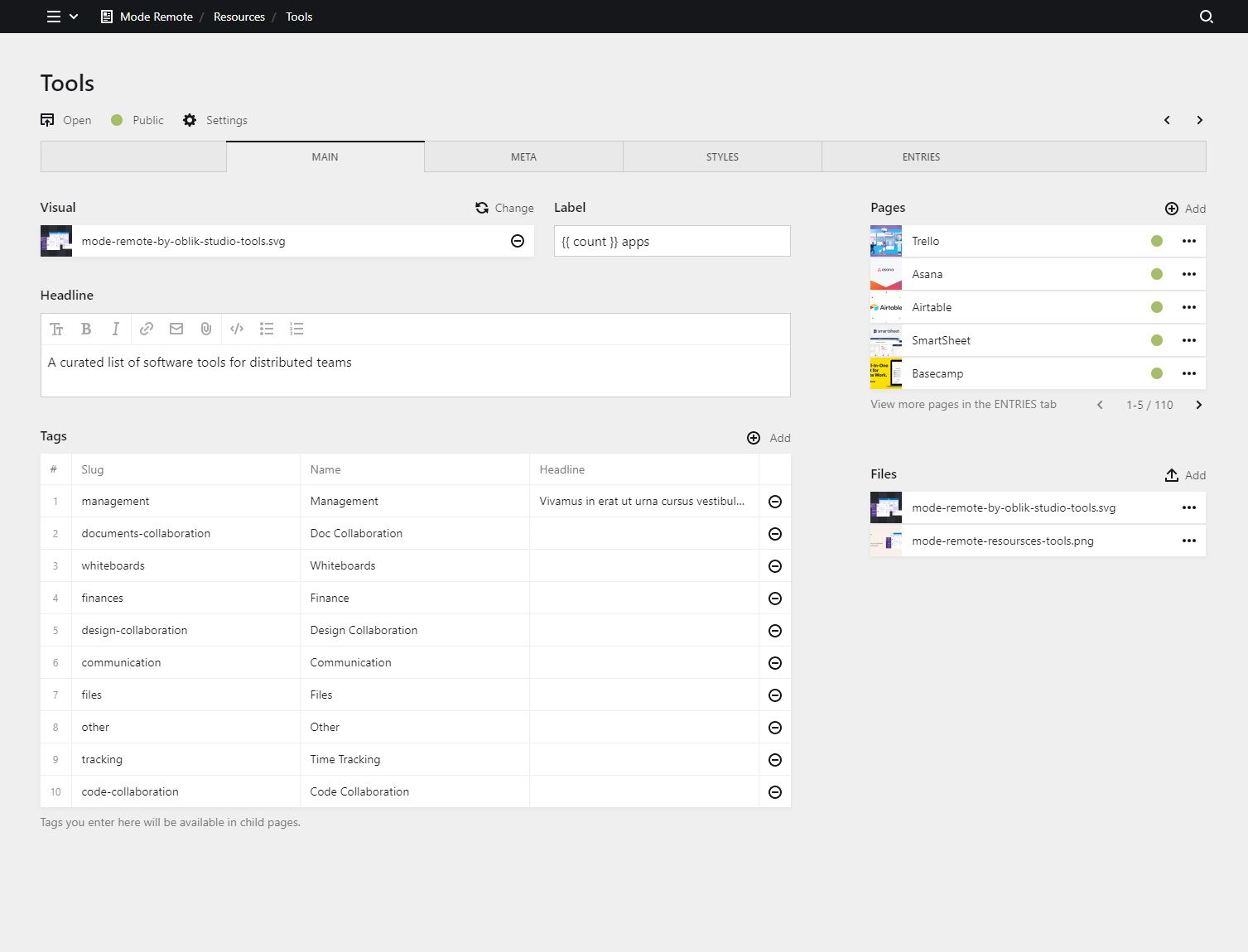 Panel screenshot of moderemote.com