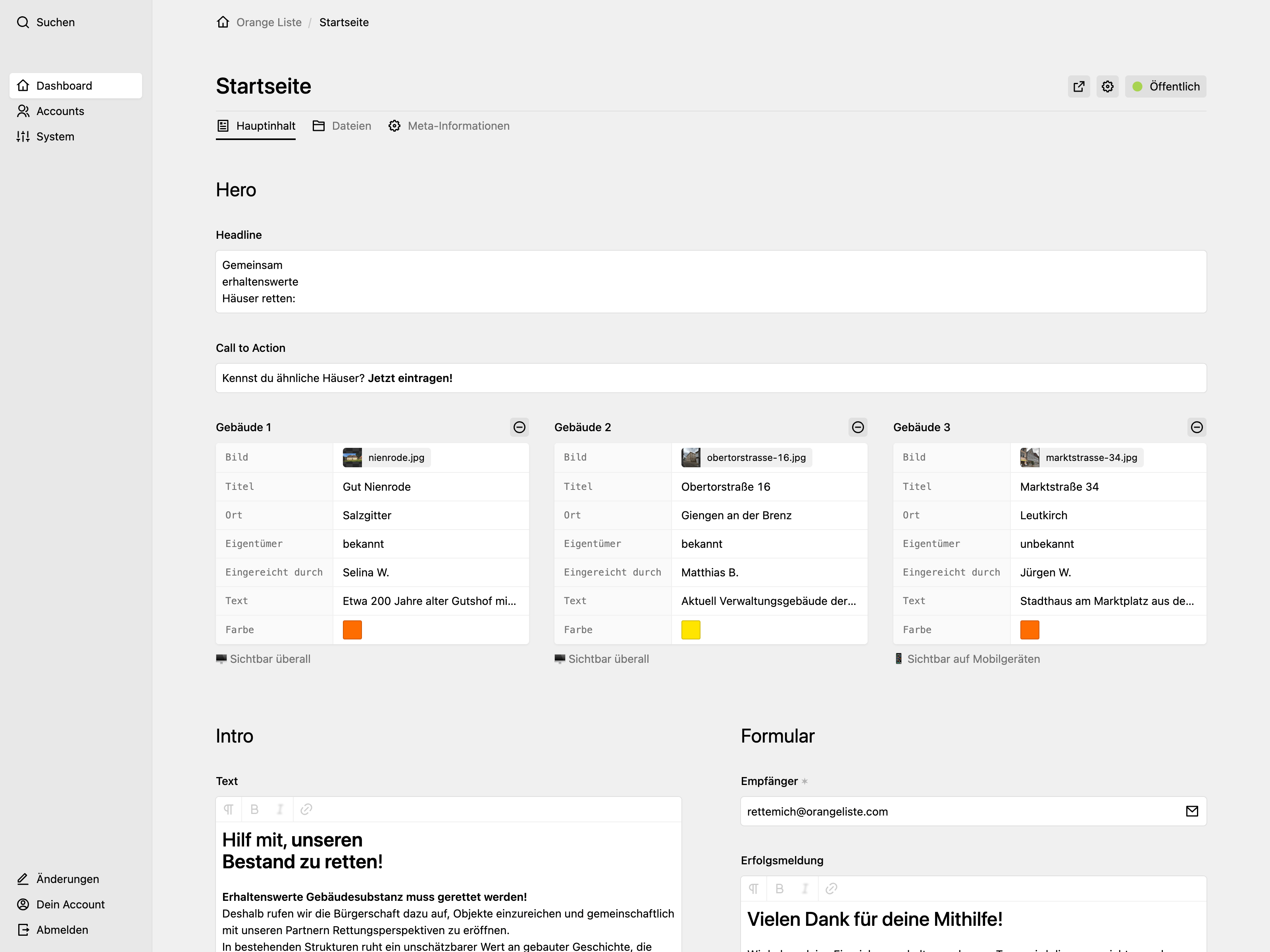 Panel screenshot of orangeliste.com