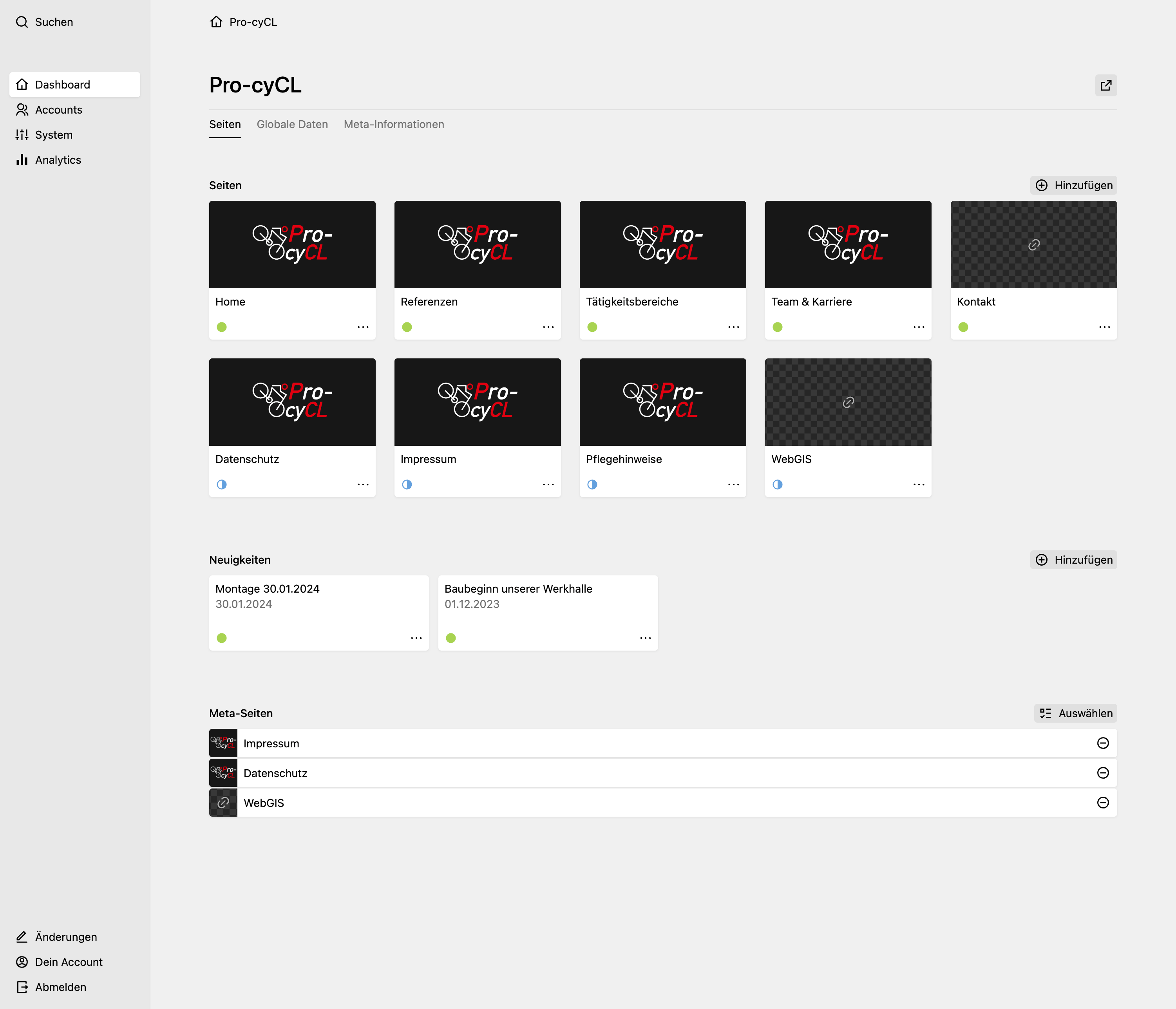 Panel screenshot of pro-cycl.de