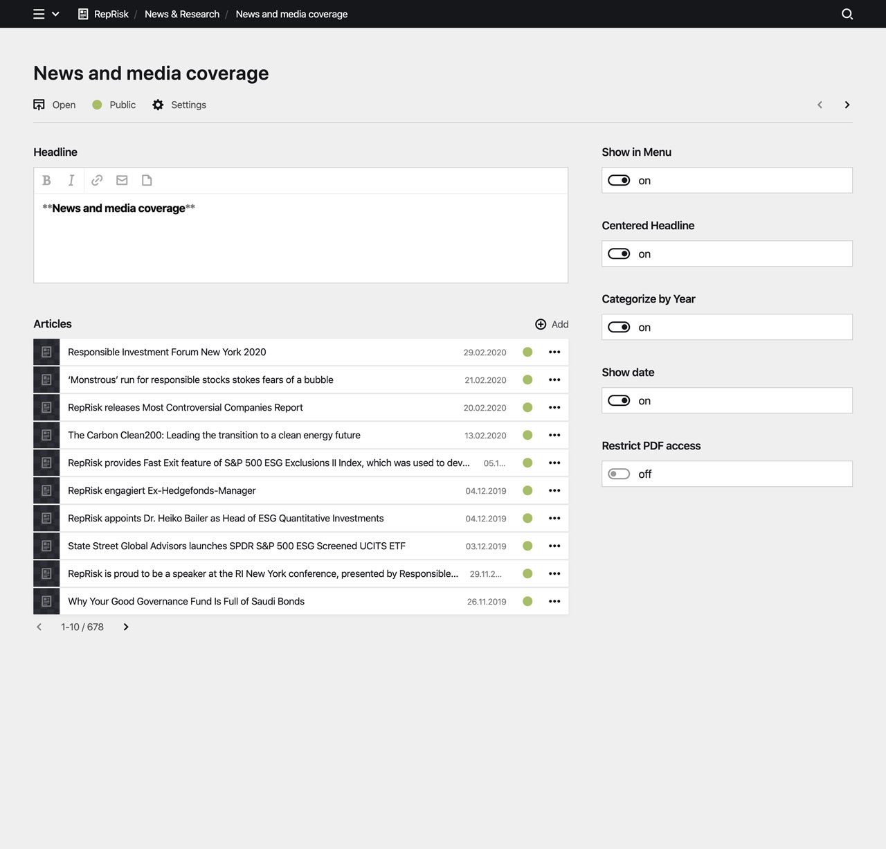 Panel screenshot of reprisk.com