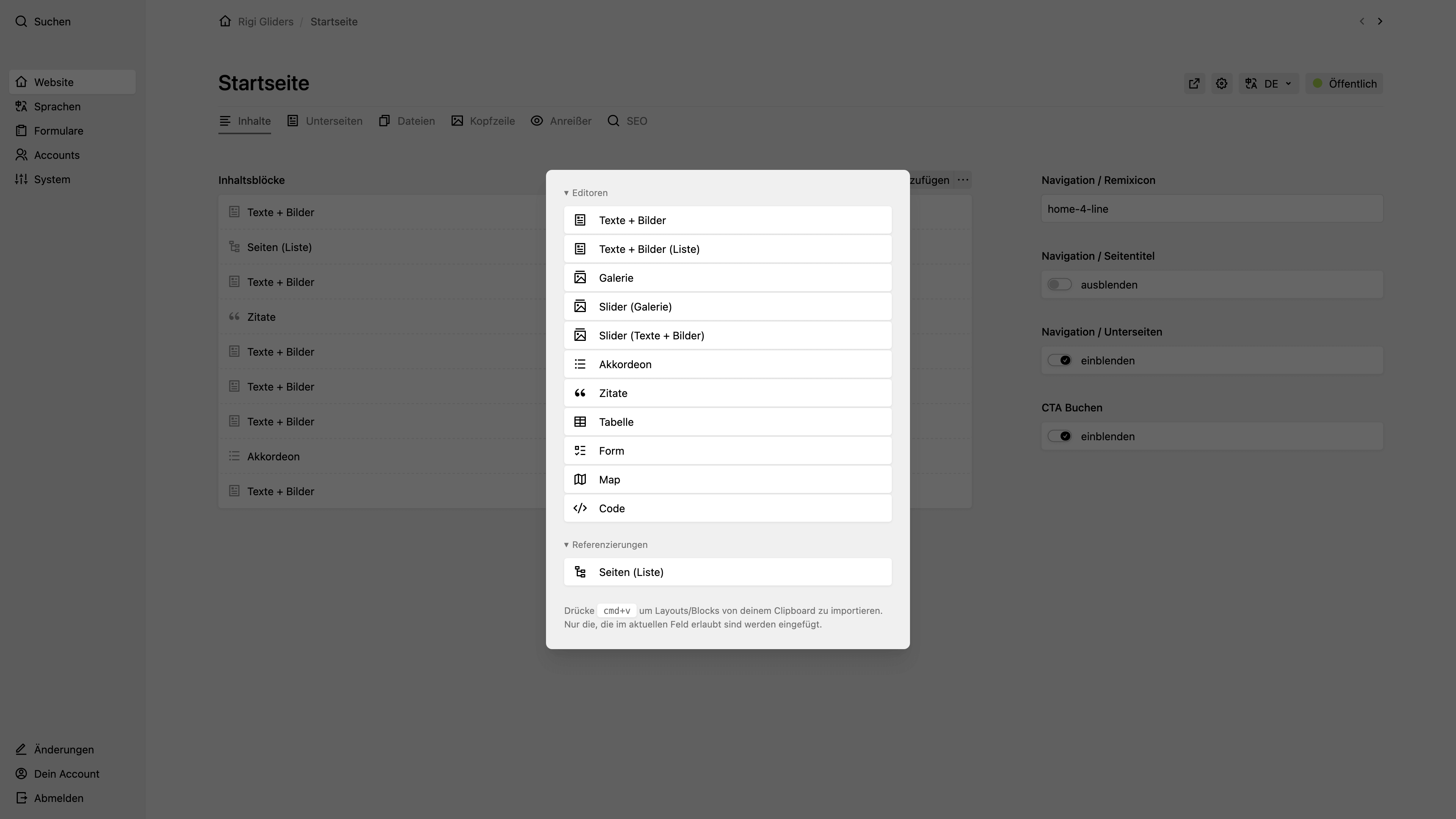 Panel screenshot of rigi-gliders.ch