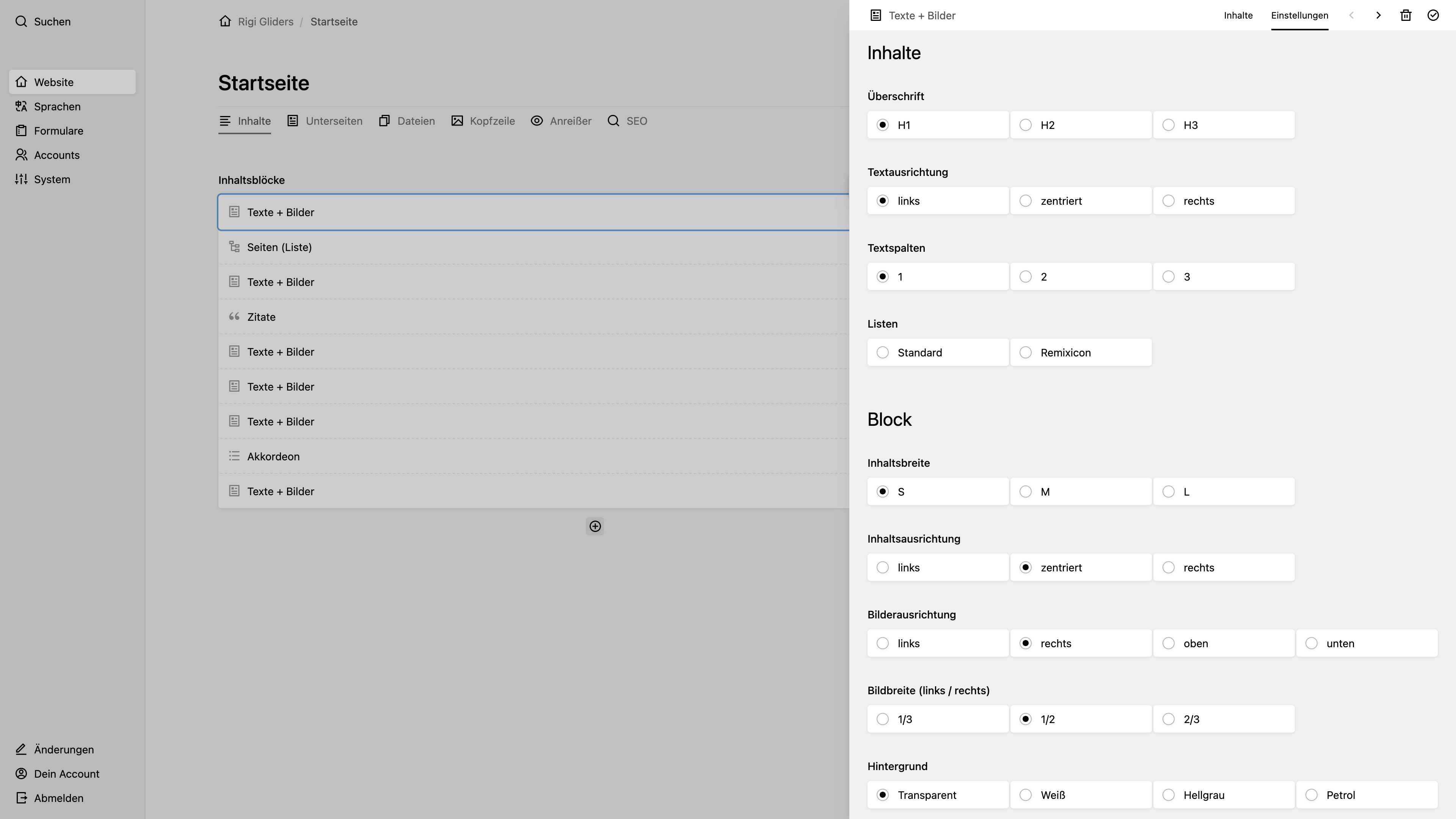 Panel screenshot of rigi-gliders.ch
